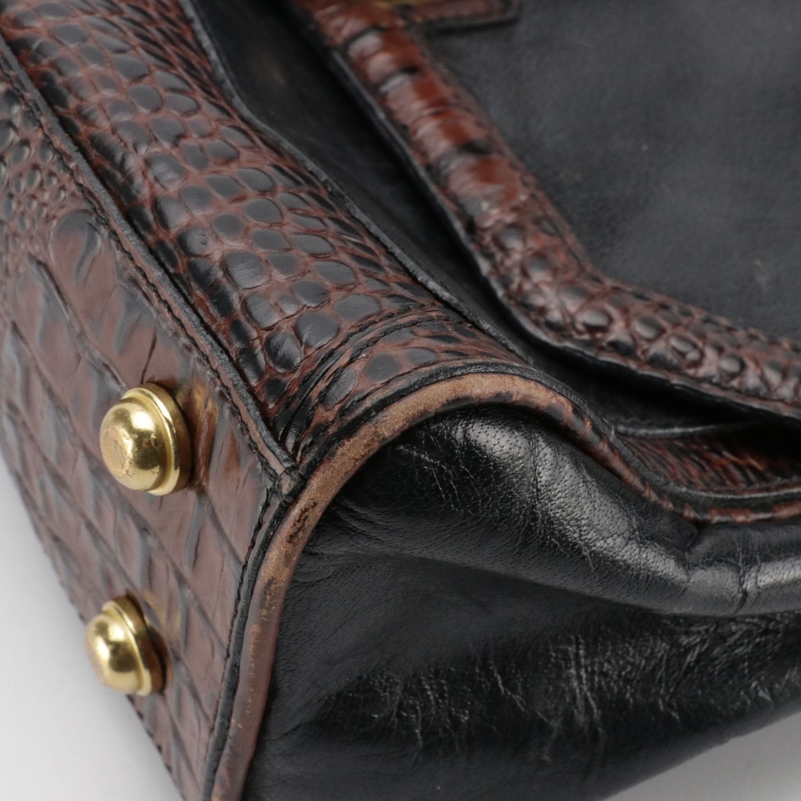 Brahmin Tuscan Collection Shoulder Bag in Black Calfskin & Croc Embossed Leather