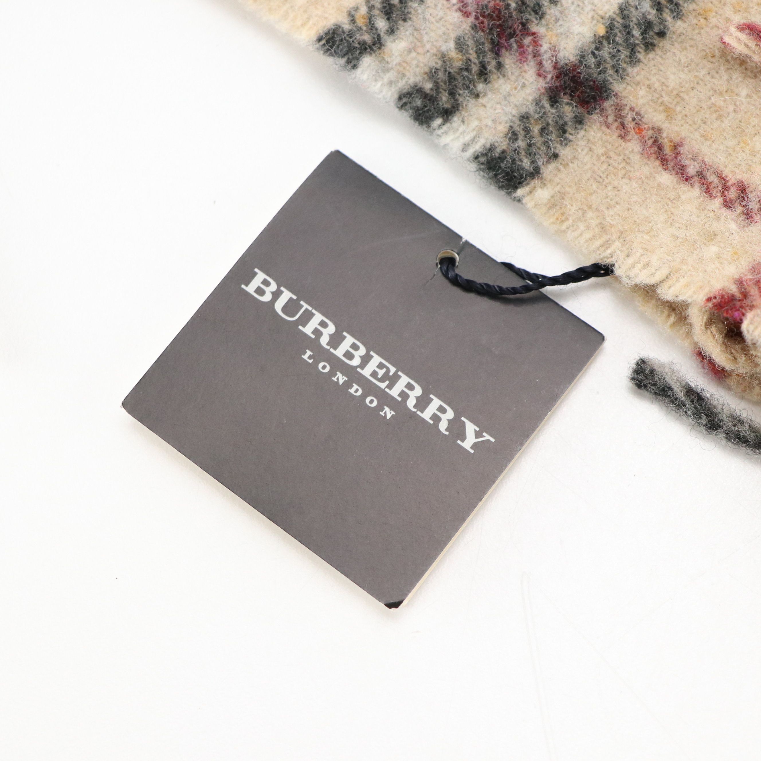 Burberry London Double-Fringe Happy Scarf in House Check Lambswool, With Tags