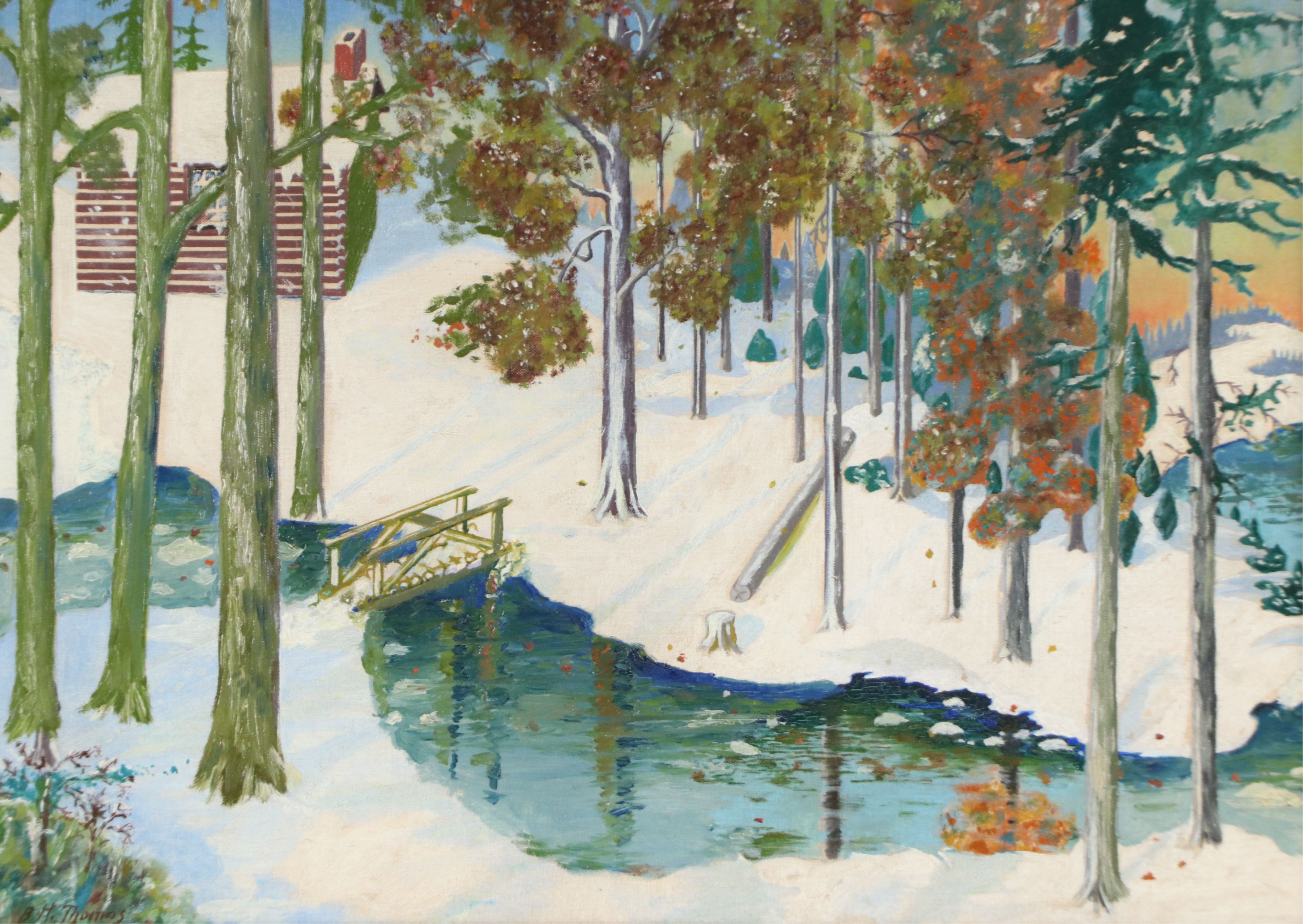 Oil Painting of Wintertime Forest, Mid to Late 20th Century
