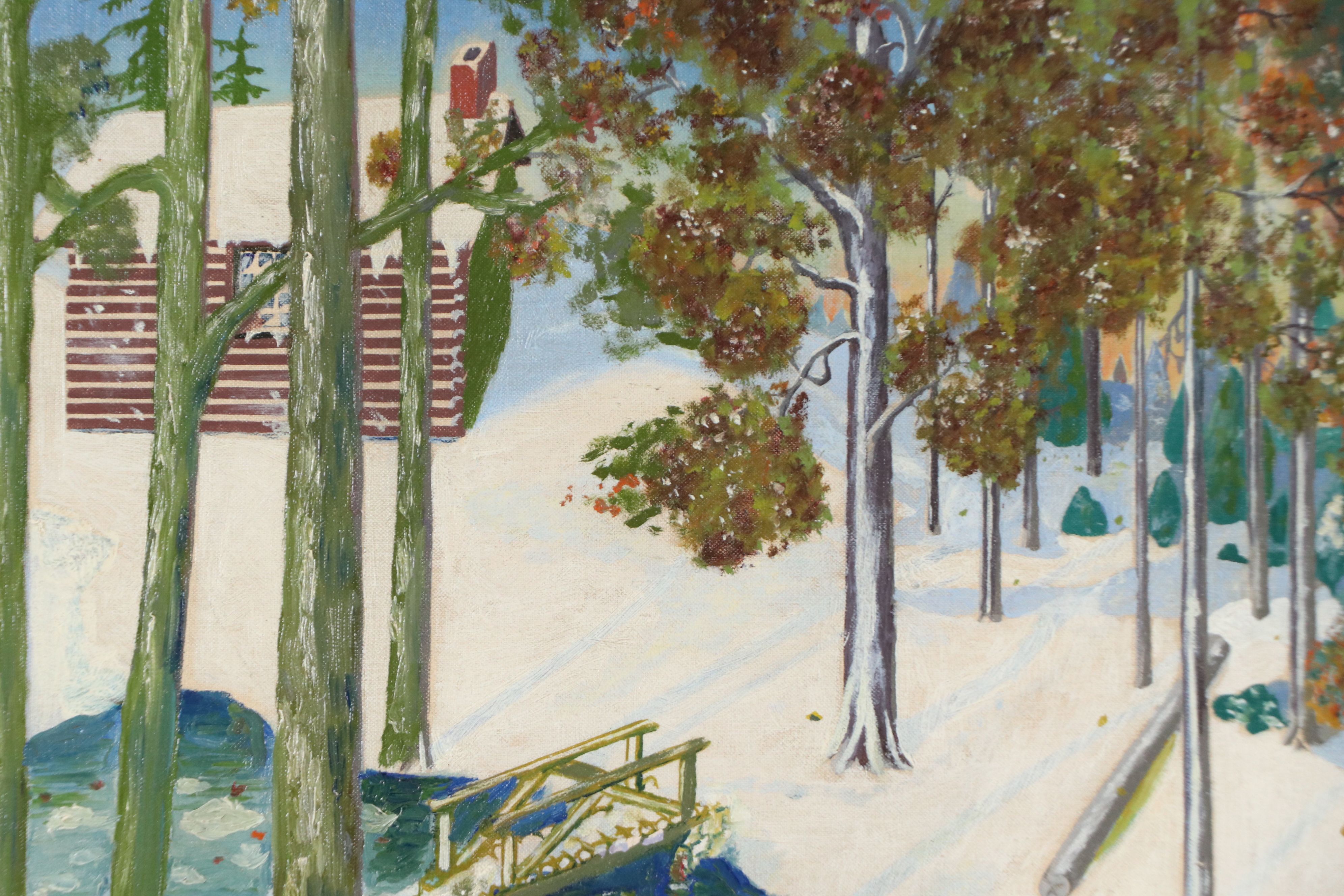 Oil Painting of Wintertime Forest, Mid to Late 20th Century