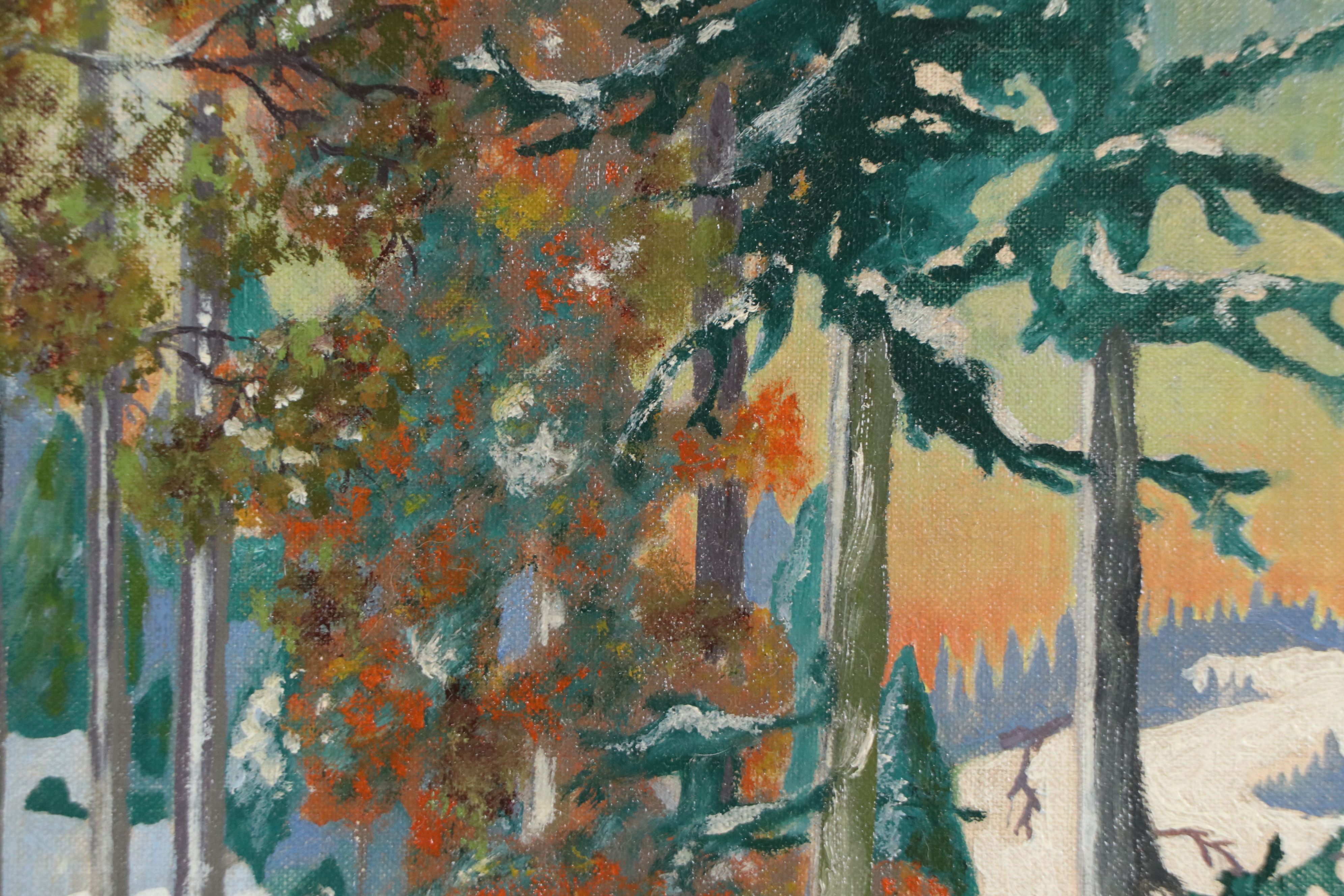 Oil Painting of Wintertime Forest, Mid to Late 20th Century