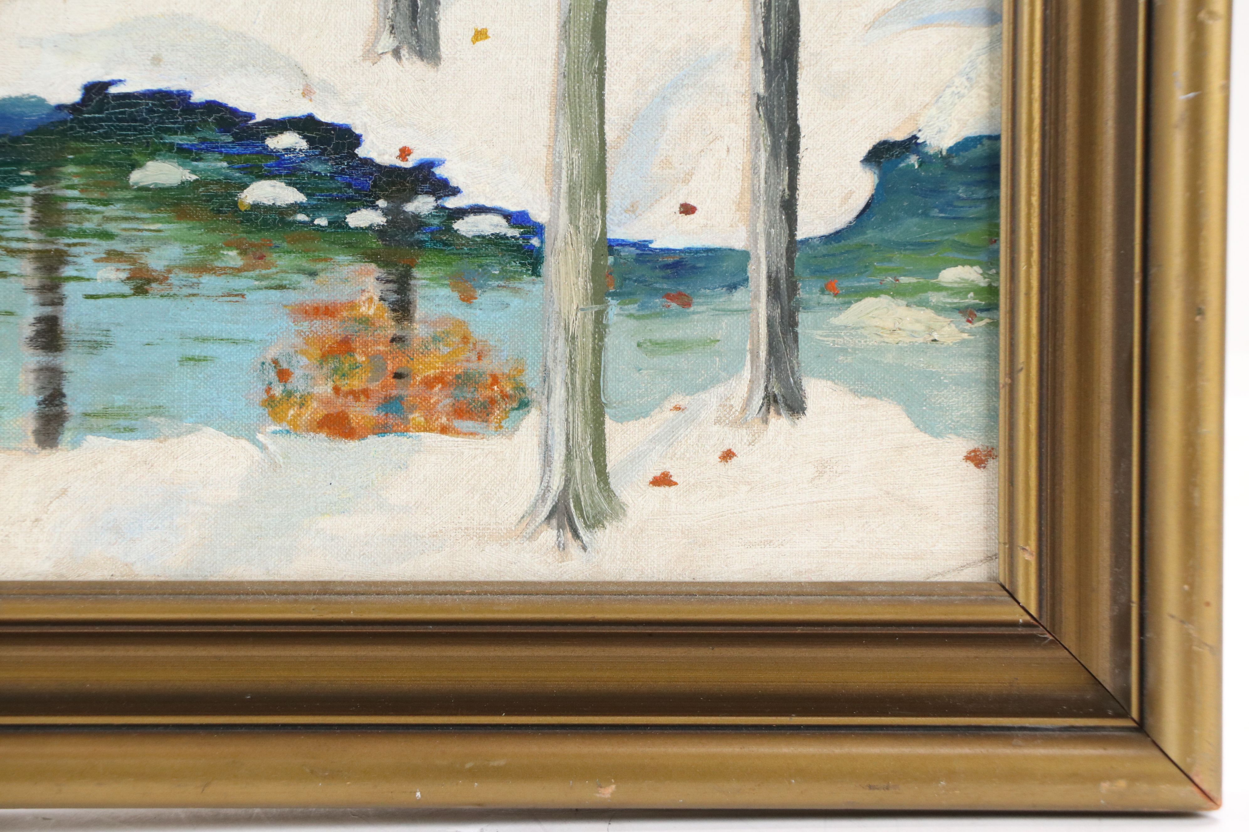 Oil Painting of Wintertime Forest, Mid to Late 20th Century