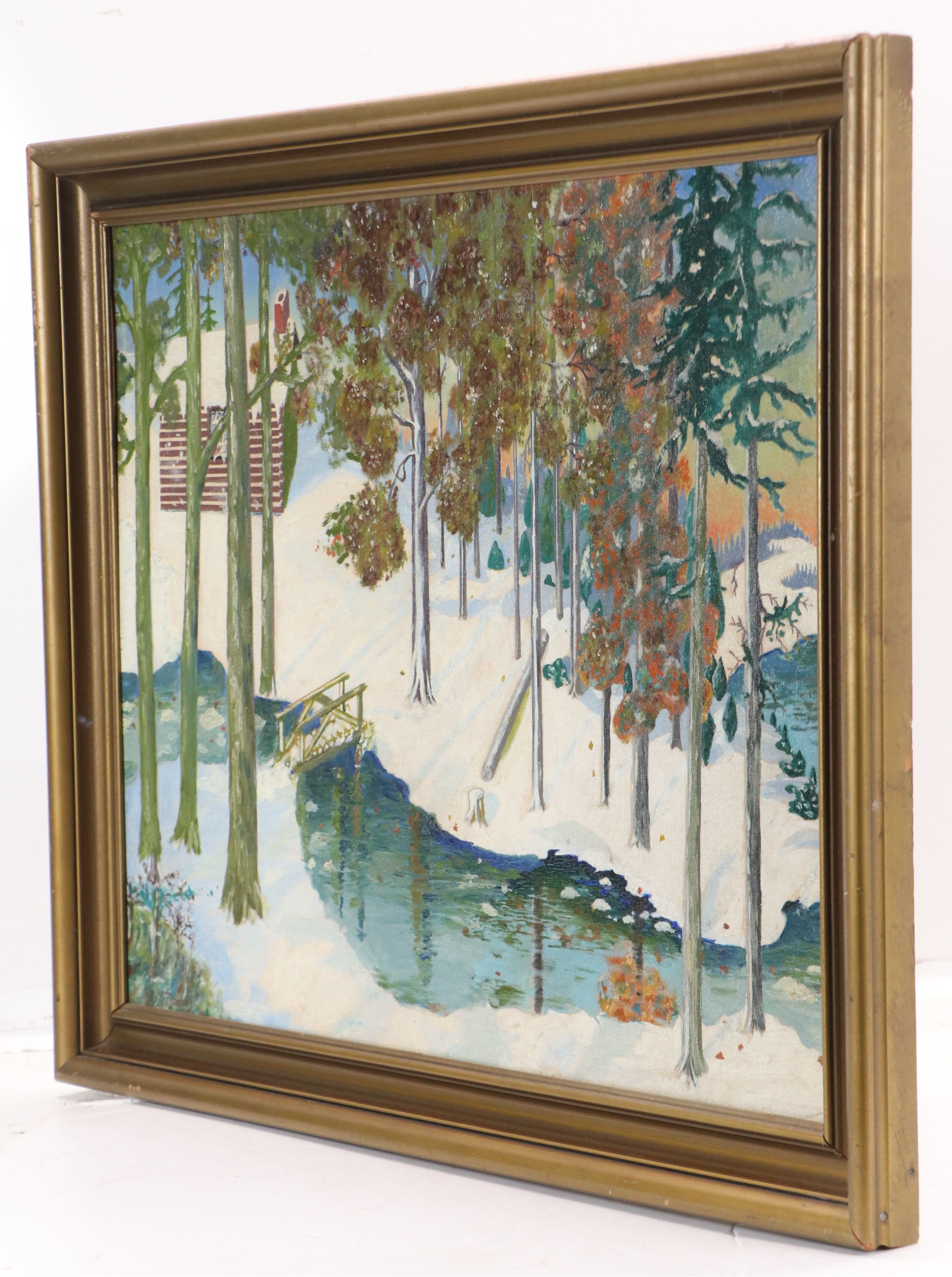 Oil Painting of Wintertime Forest, Mid to Late 20th Century