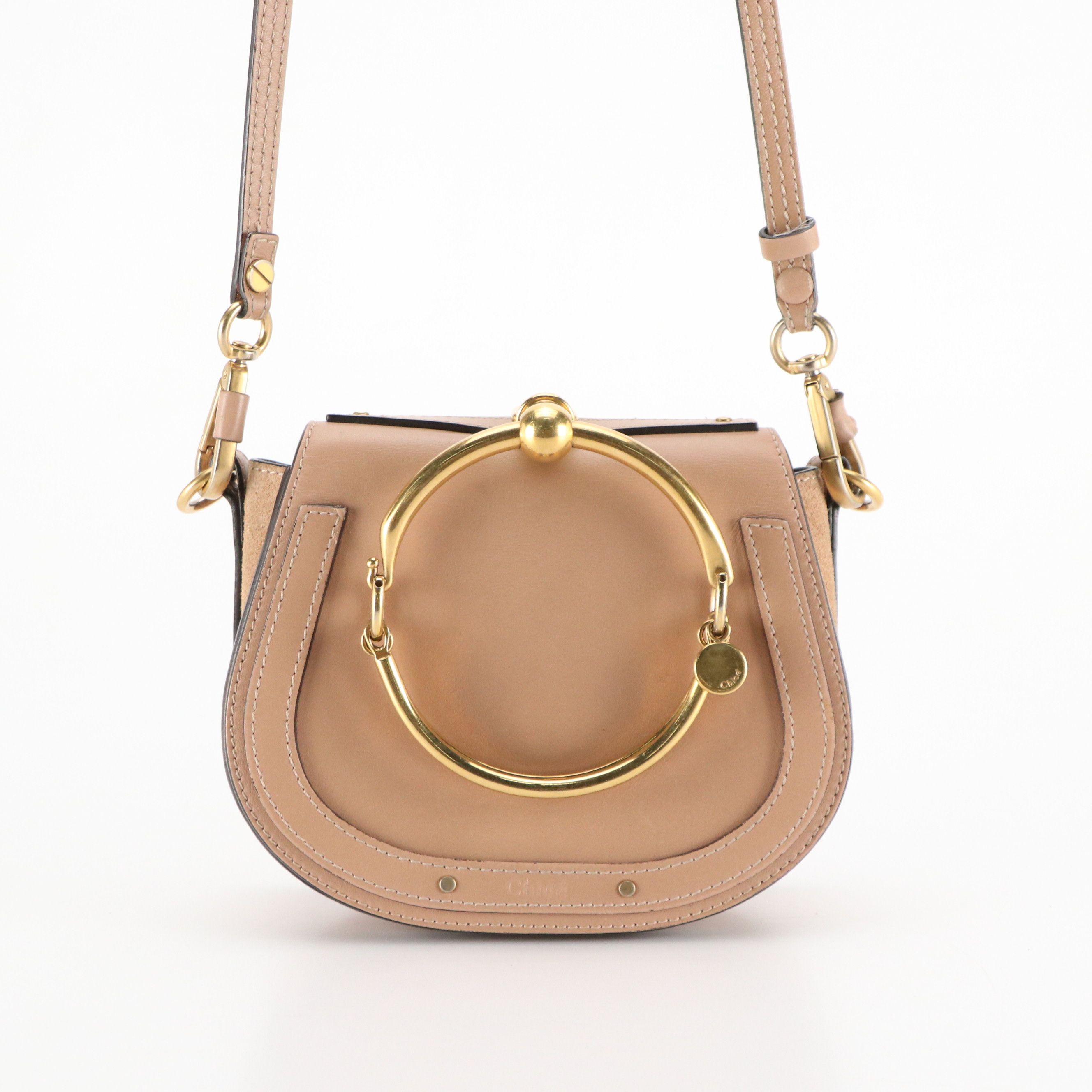 Chloé Small Nile Two-Way Bracelet Bag in Nude Calfskin Leather and Suede