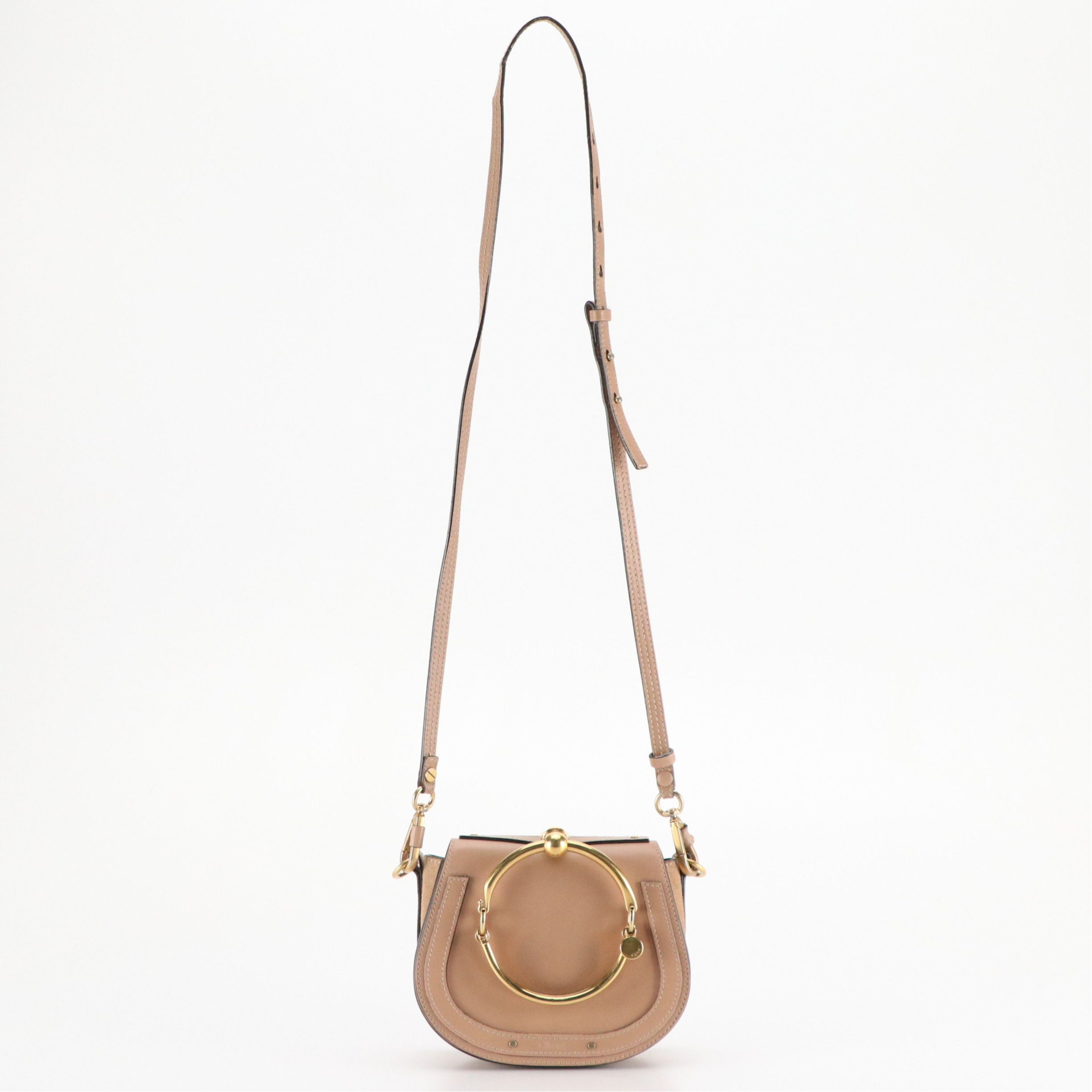 Chloé Small Nile Two-Way Bracelet Bag in Nude Calfskin Leather and Suede