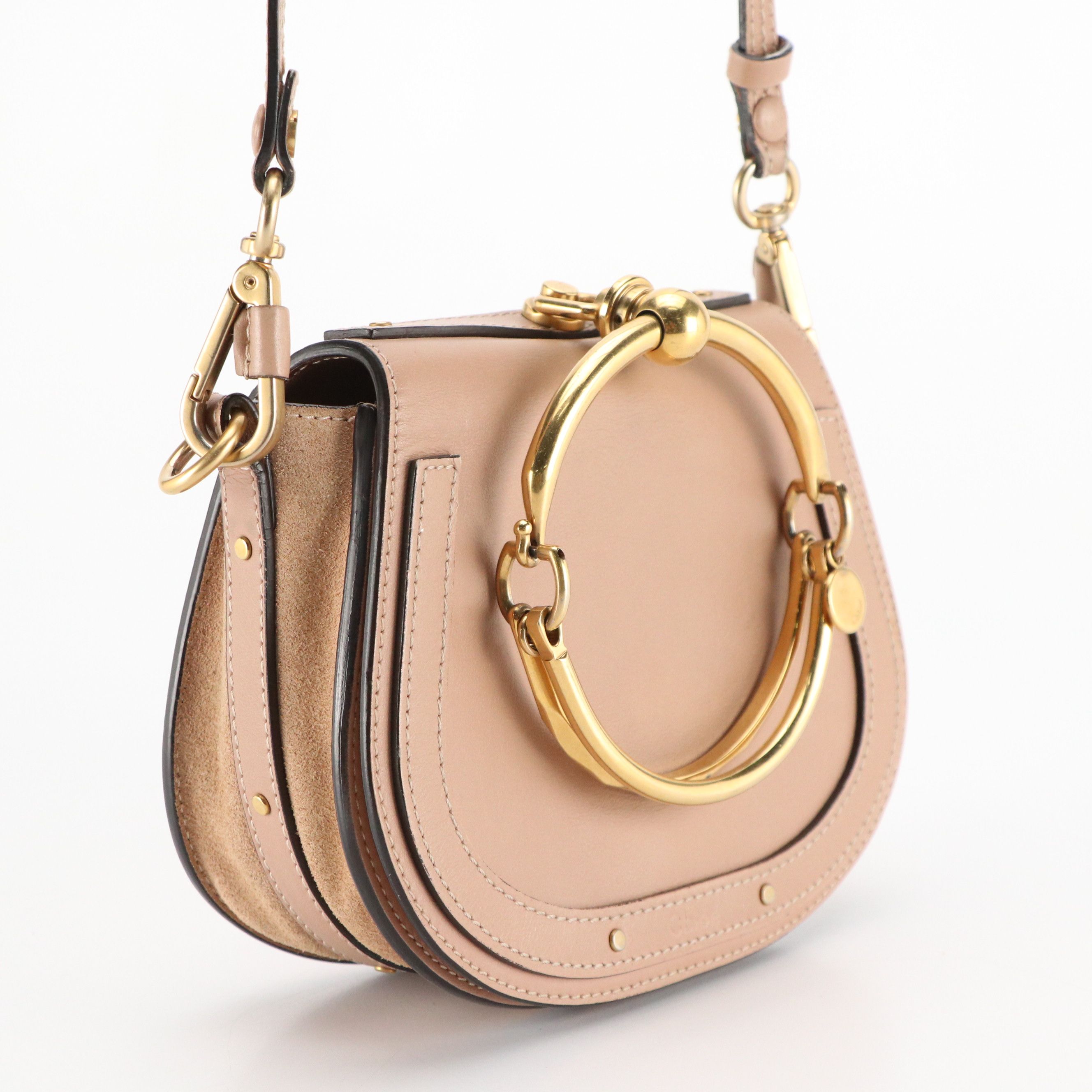 Chloé Small Nile Two-Way Bracelet Bag in Nude Calfskin Leather and Suede