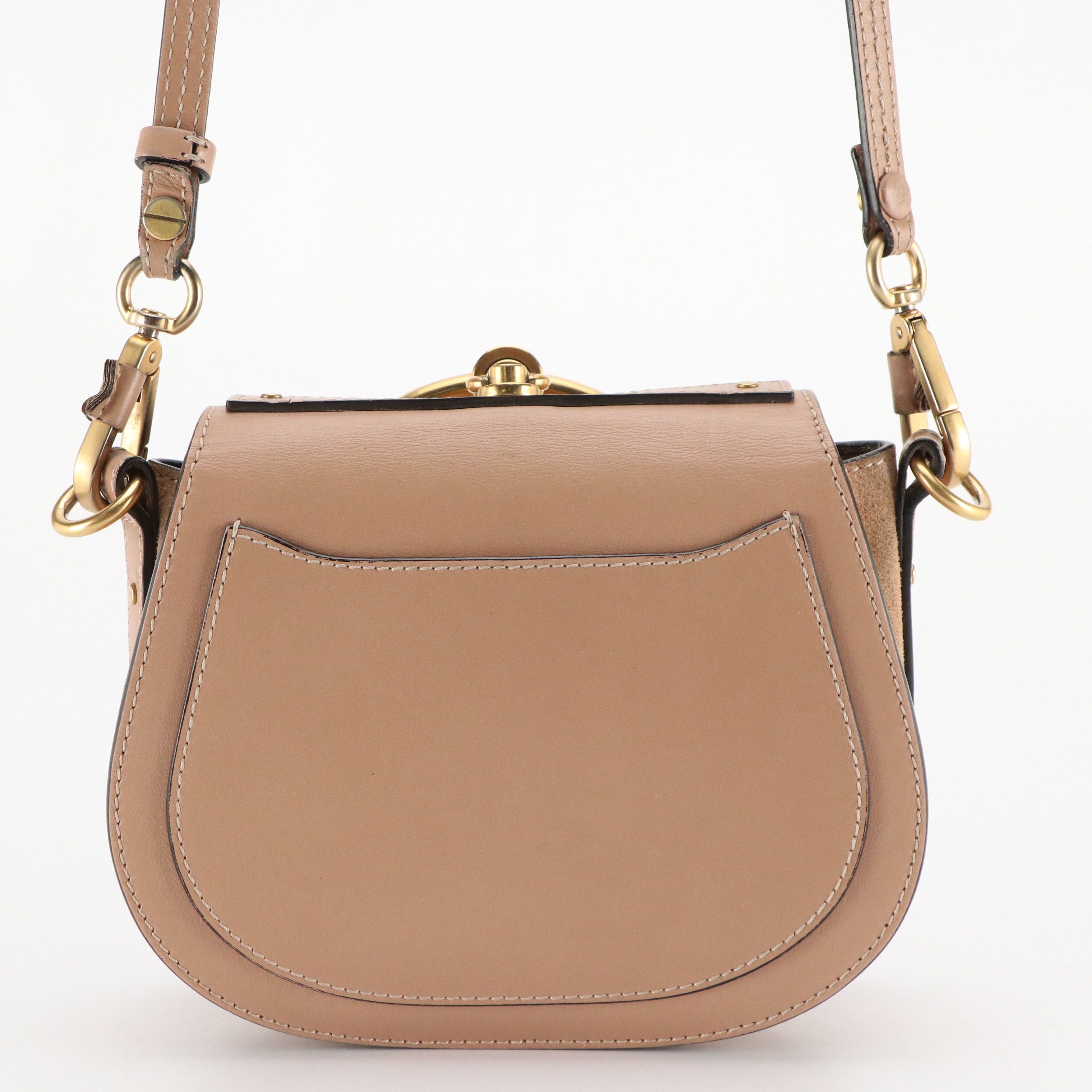 Chloé Small Nile Two-Way Bracelet Bag in Nude Calfskin Leather and Suede