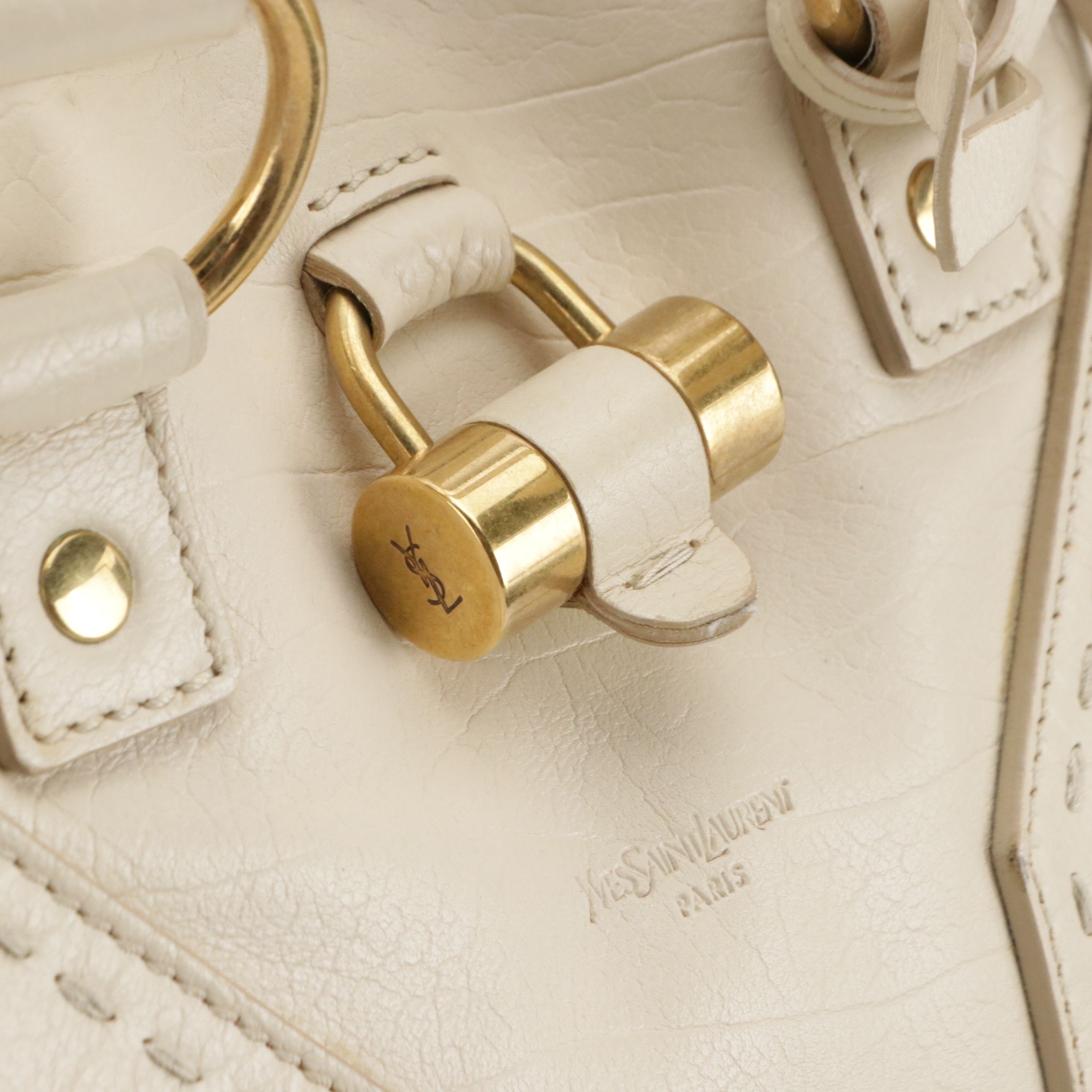 Yves Saint Laurent Domed Muse Handbag in Ivory Calfskin Leather