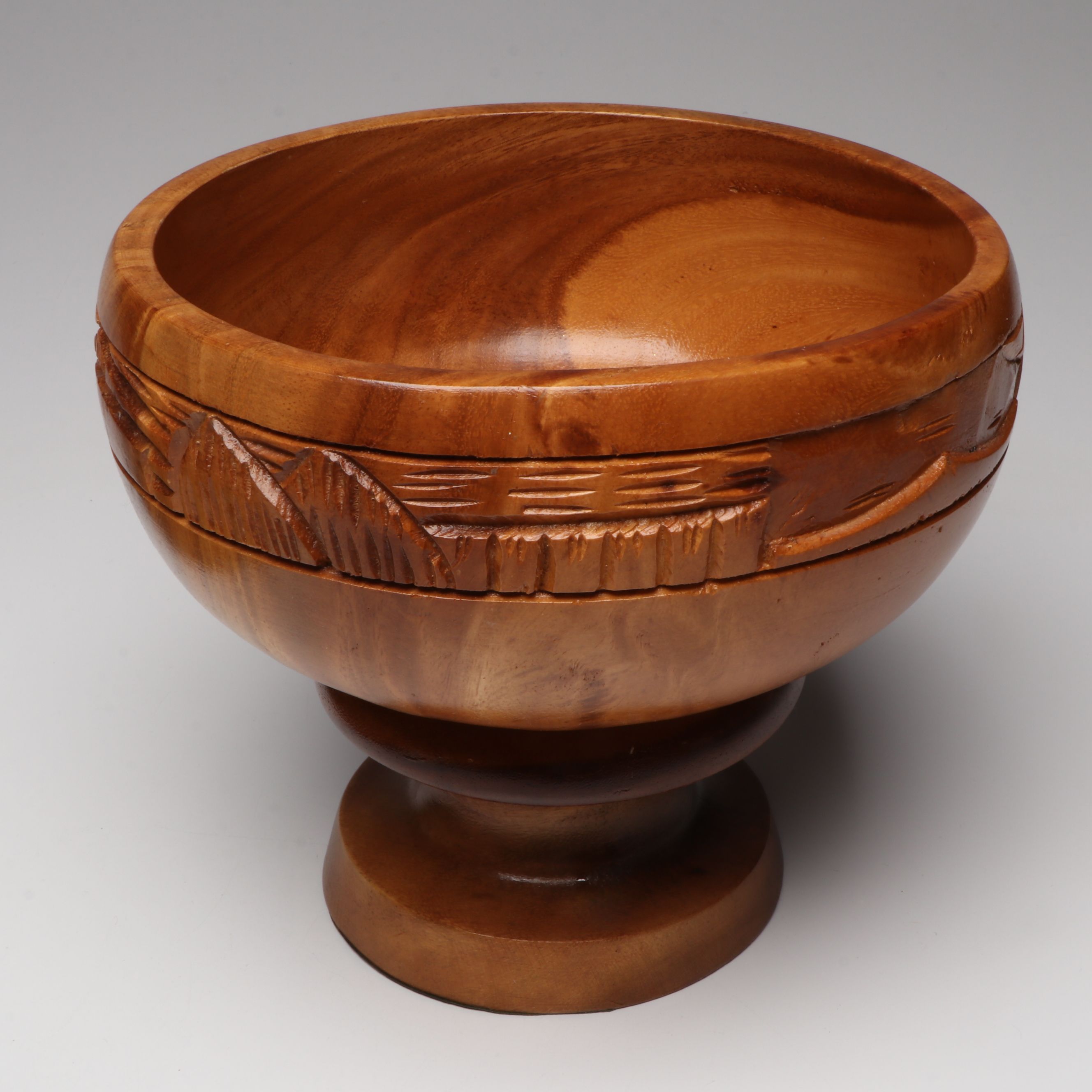 Hand-Carved Monkeypod Wood Punch Bowl with Tray and Goblets