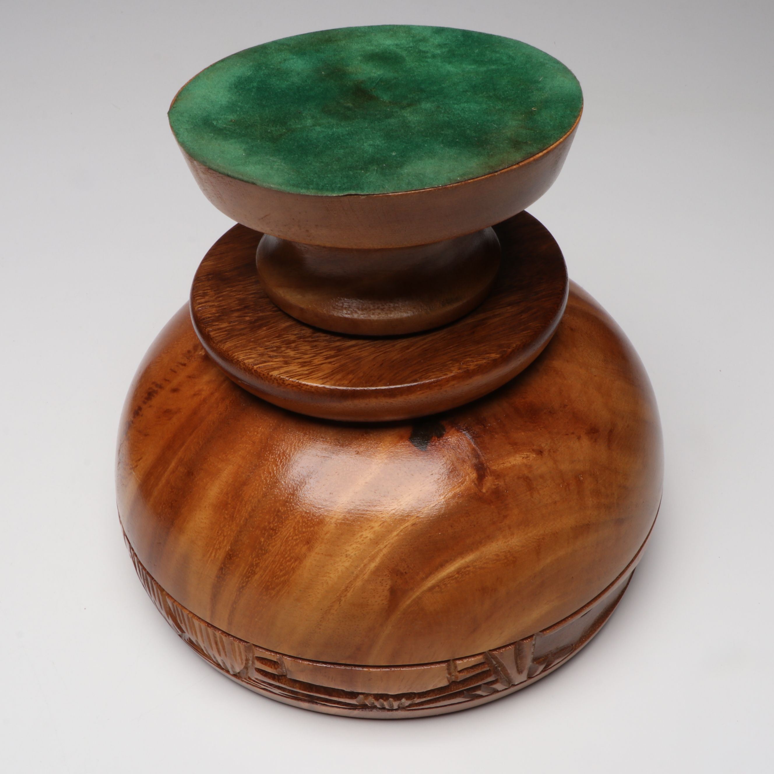 Hand-Carved Monkeypod Wood Punch Bowl with Tray and Goblets