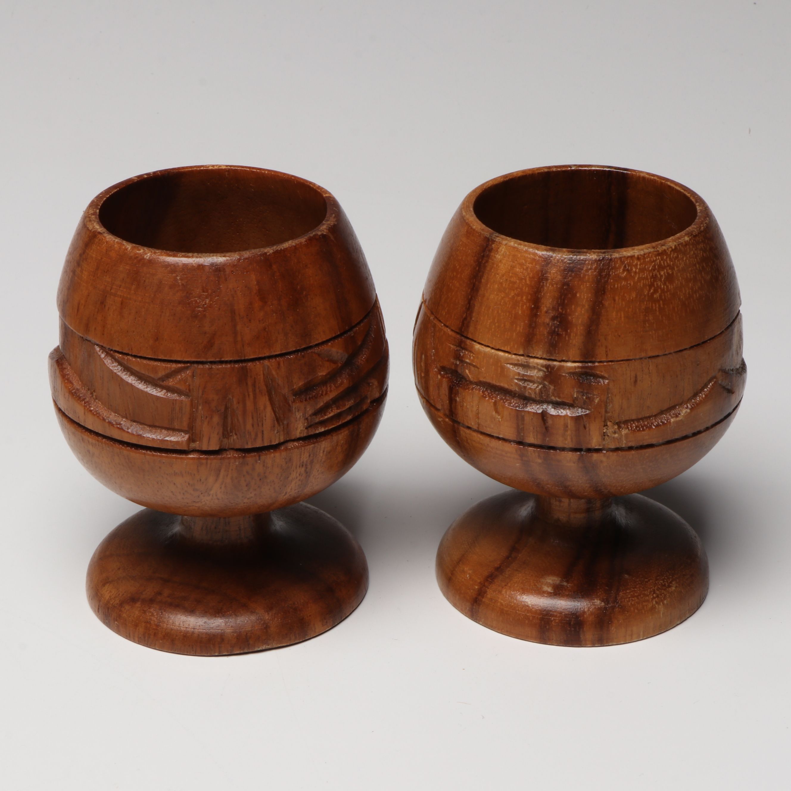 Hand-Carved Monkeypod Wood Punch Bowl with Tray and Goblets