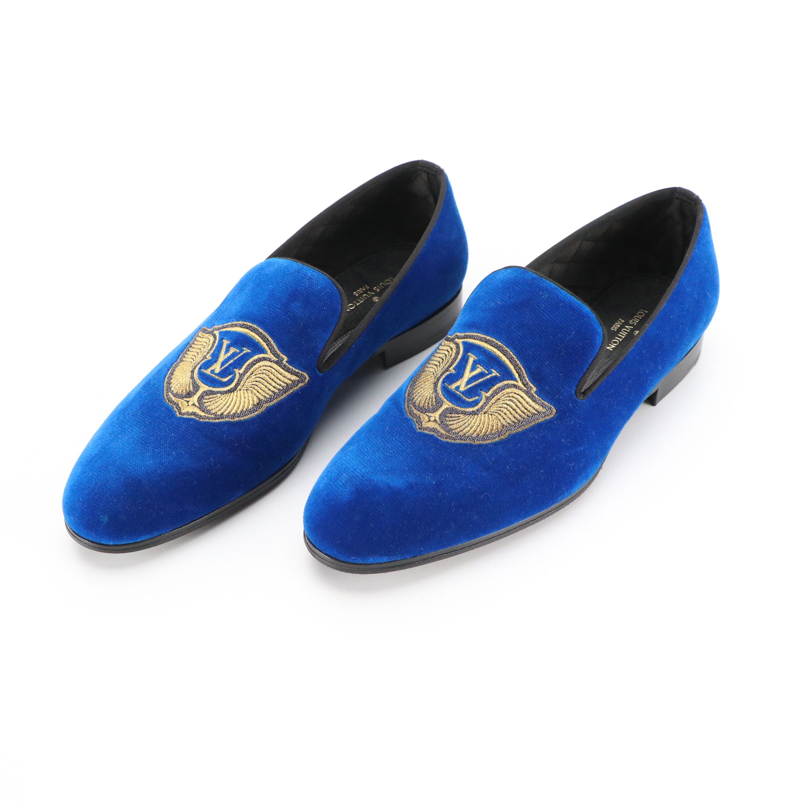 Men's Louis Vuitton Auteuil Embroidered Loafers in Royal Blue Velvet, With Box