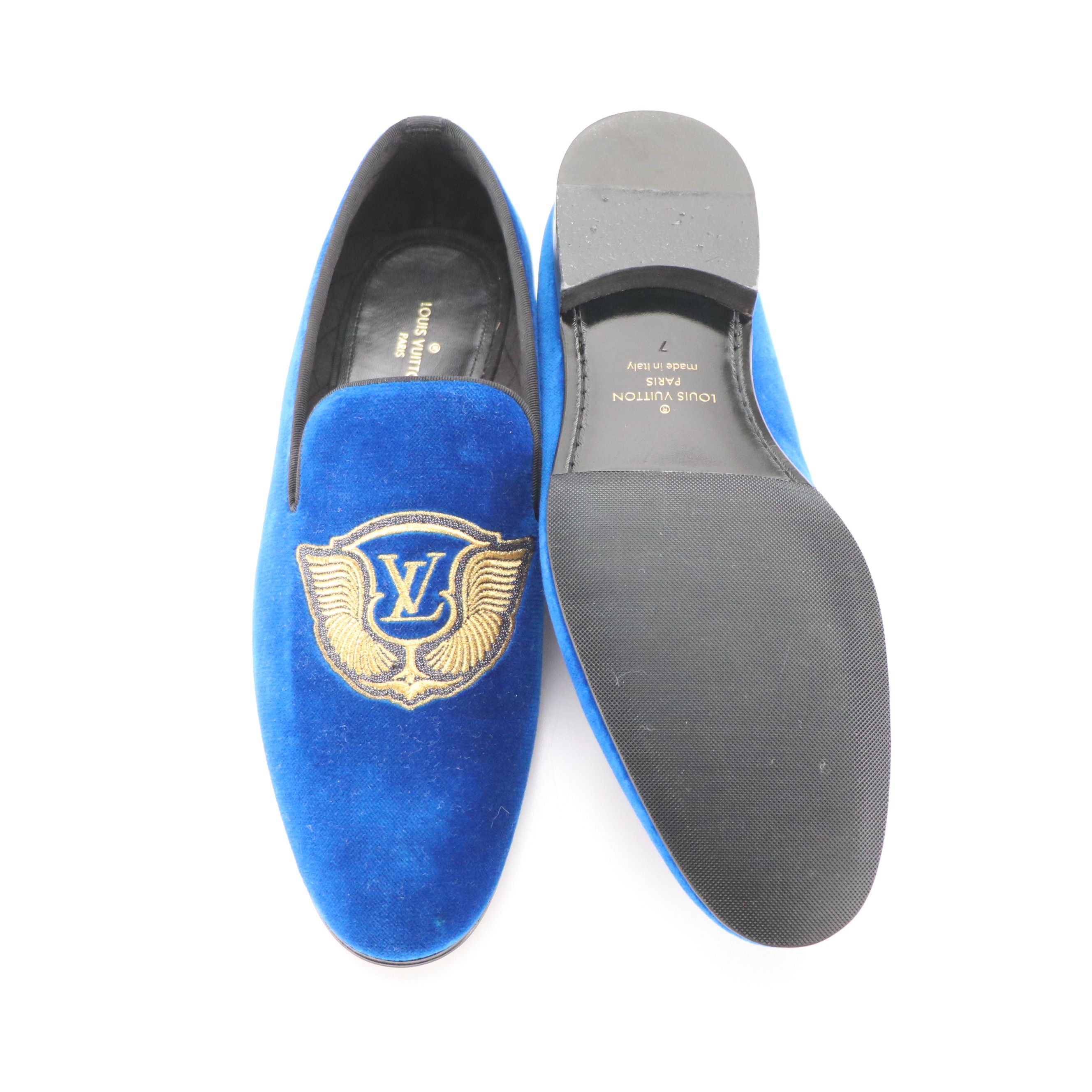 Men's Louis Vuitton Auteuil Embroidered Loafers in Royal Blue Velvet, With Box