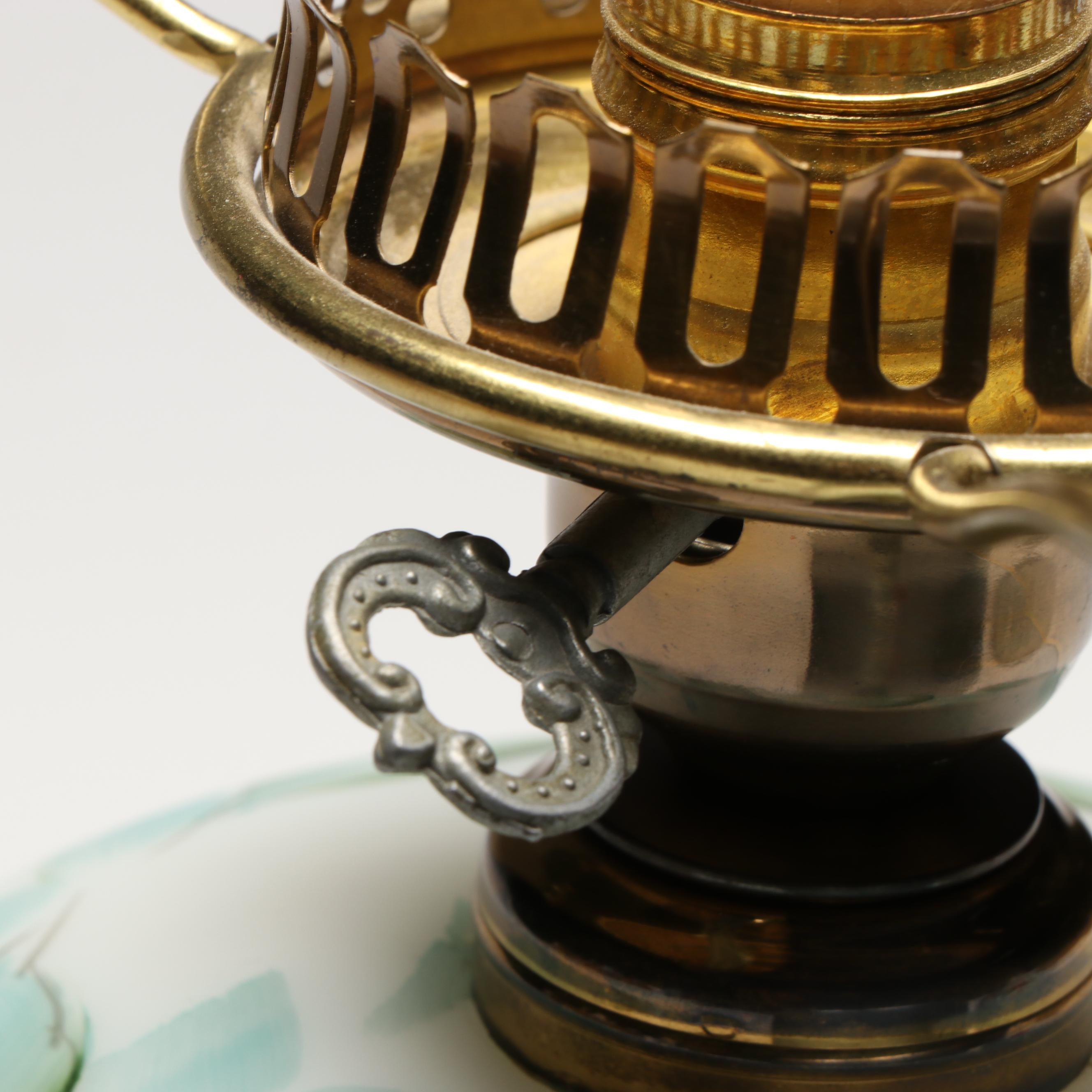 Victorian Style Hand-Painted Roses Milk Glass Parlor Lamp