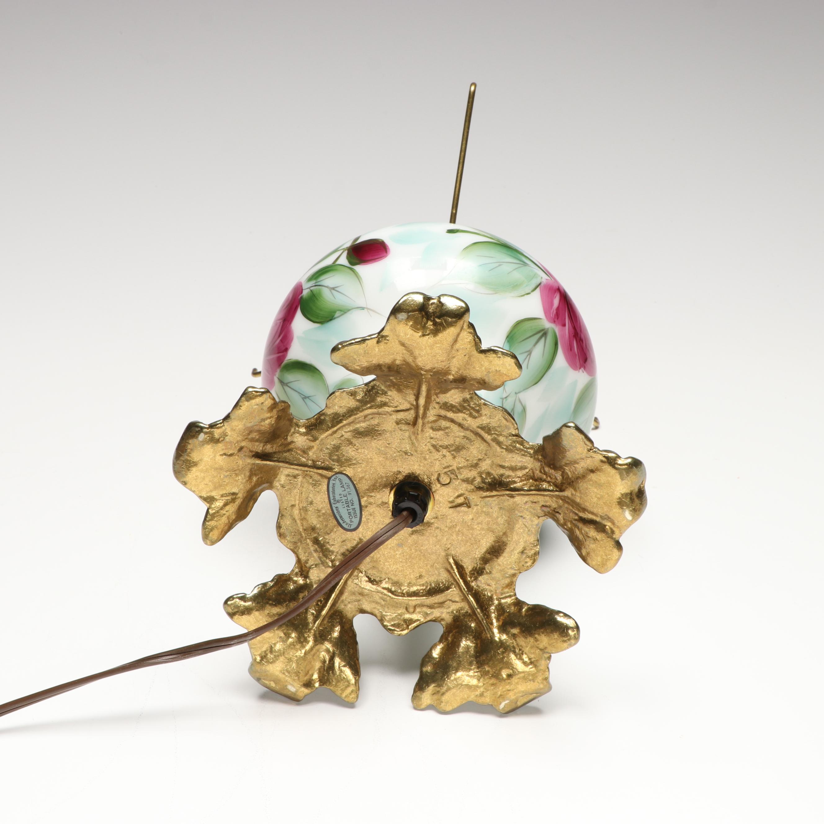 Victorian Style Hand-Painted Roses Milk Glass Parlor Lamp