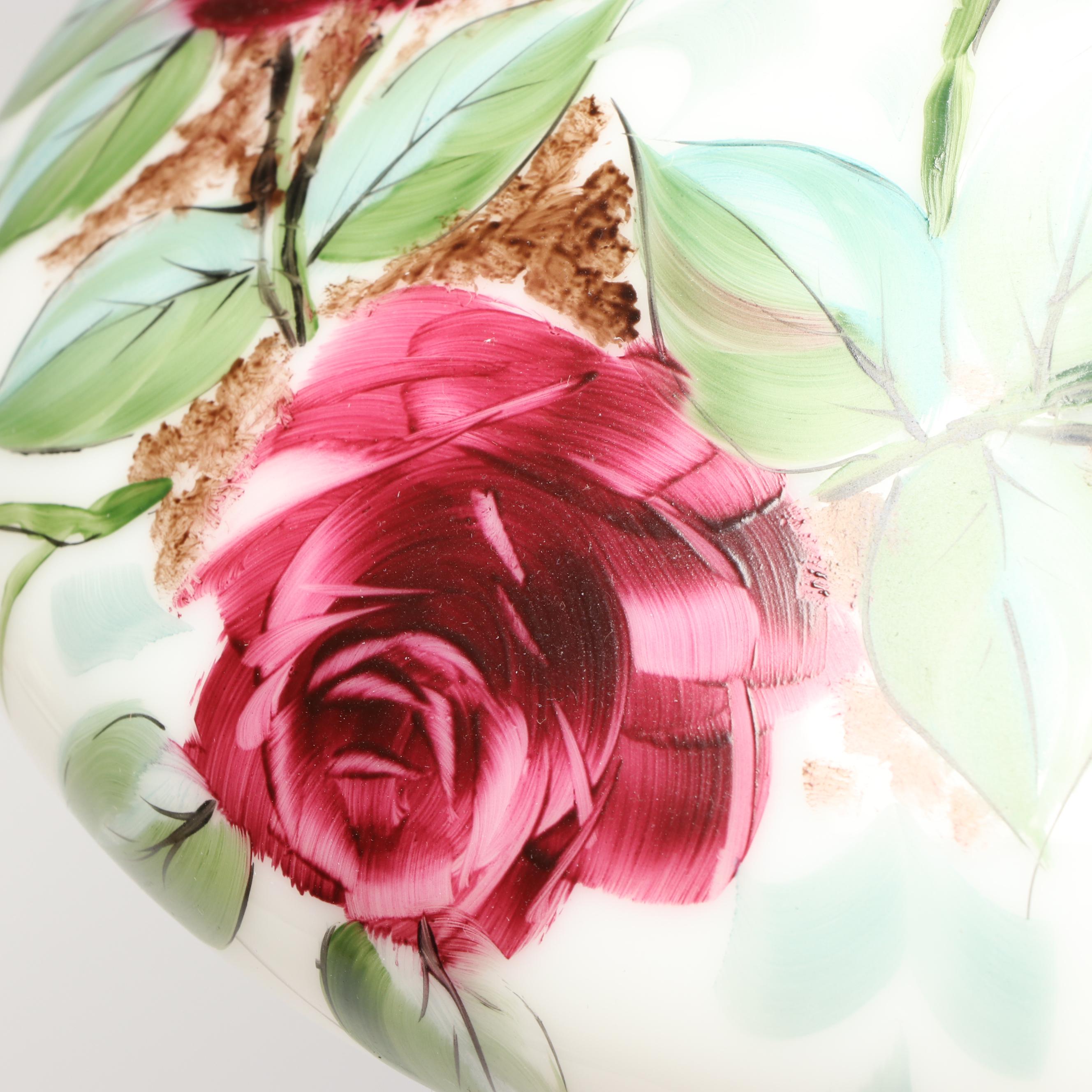 Victorian Style Hand-Painted Roses Milk Glass Parlor Lamp