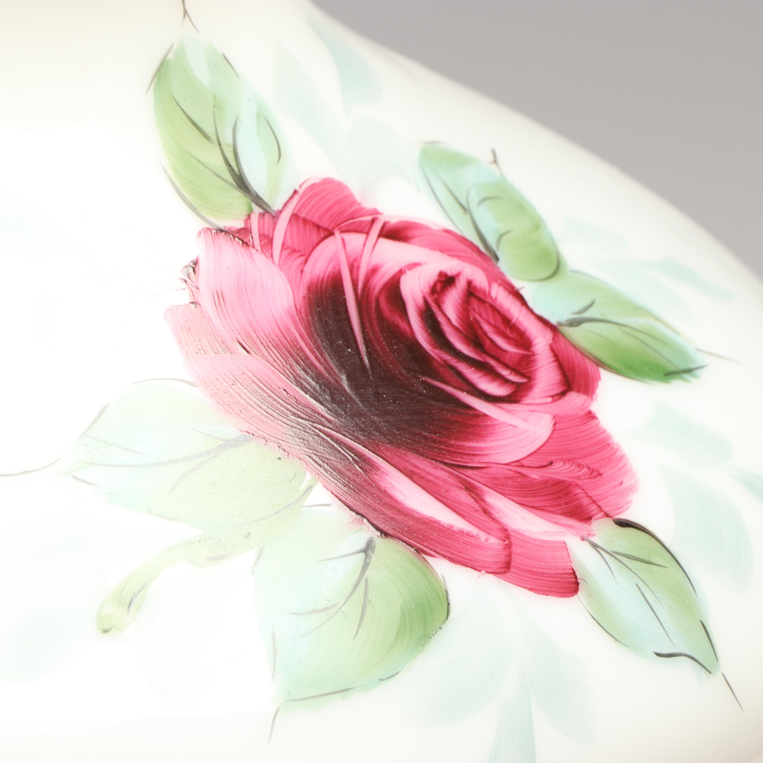 Victorian Style Hand-Painted Roses Milk Glass Parlor Lamp