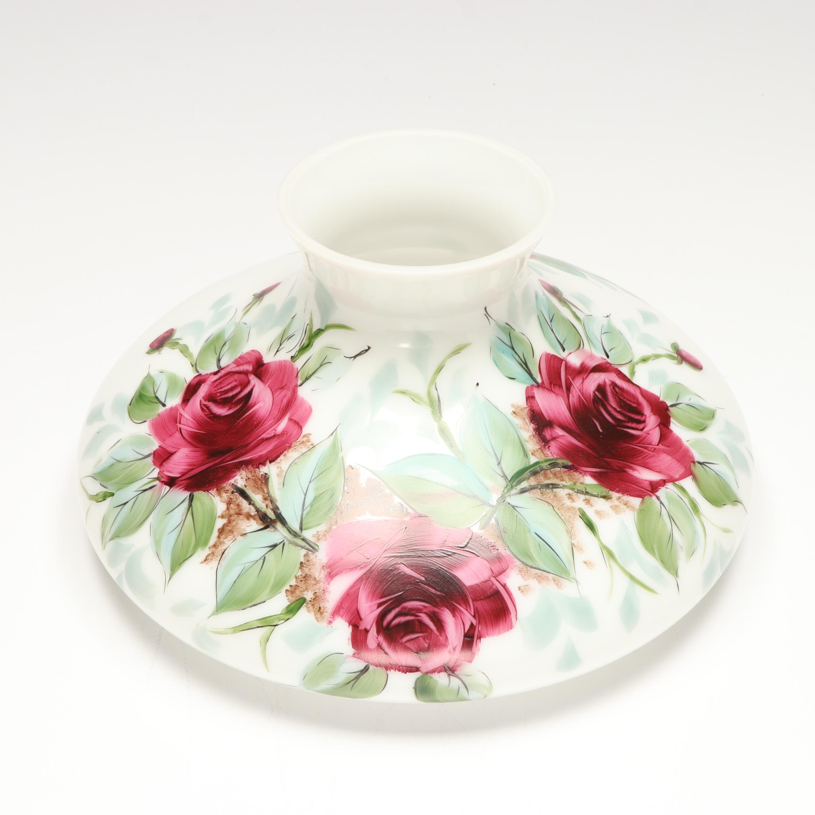 Victorian Style Hand-Painted Roses Milk Glass Parlor Lamp