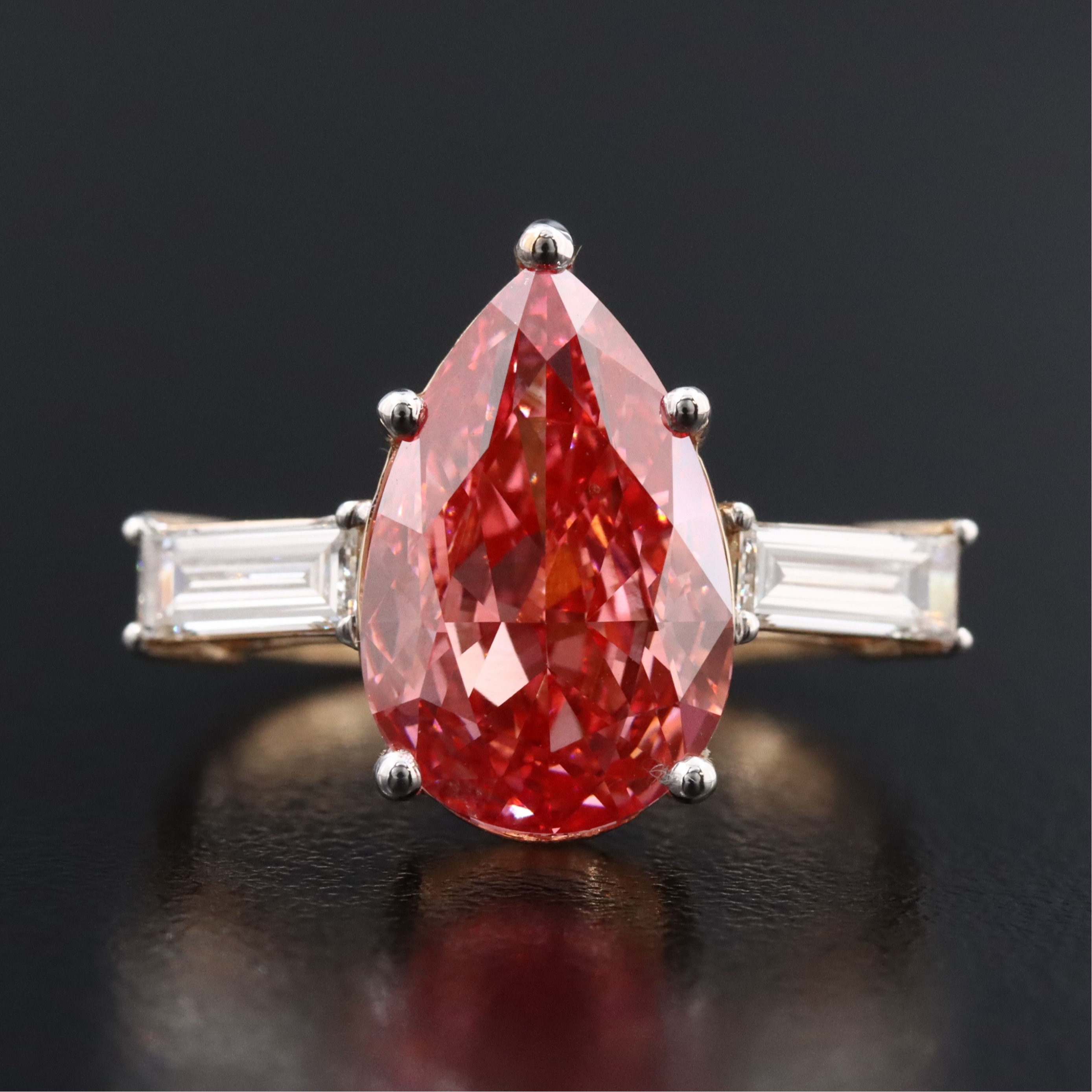 18K 4.99 CTW Lab Grown Diamond Ring with Fancy Vivid Pink Center and IGI Report