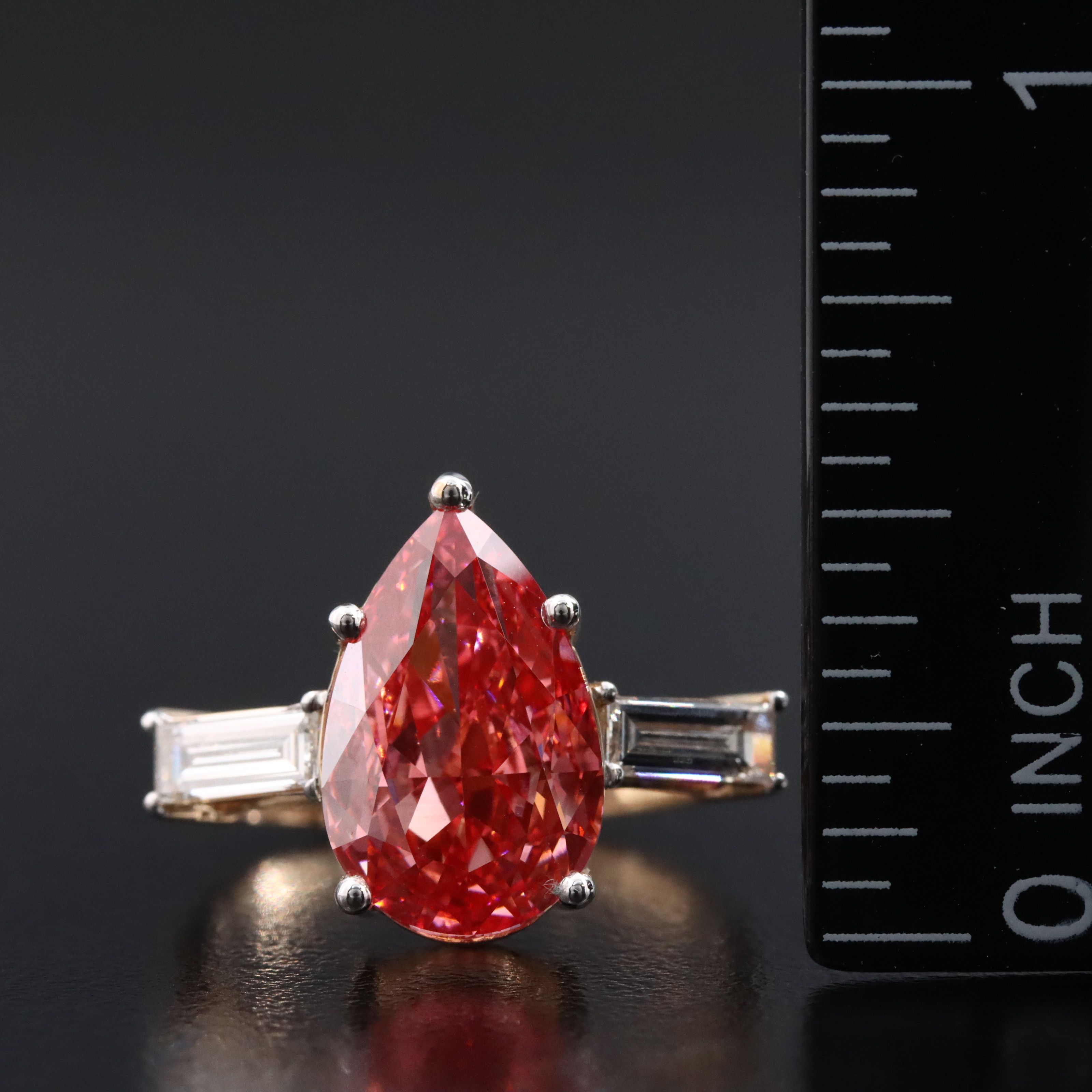 18K 4.99 CTW Lab Grown Diamond Ring with Fancy Vivid Pink Center and IGI Report