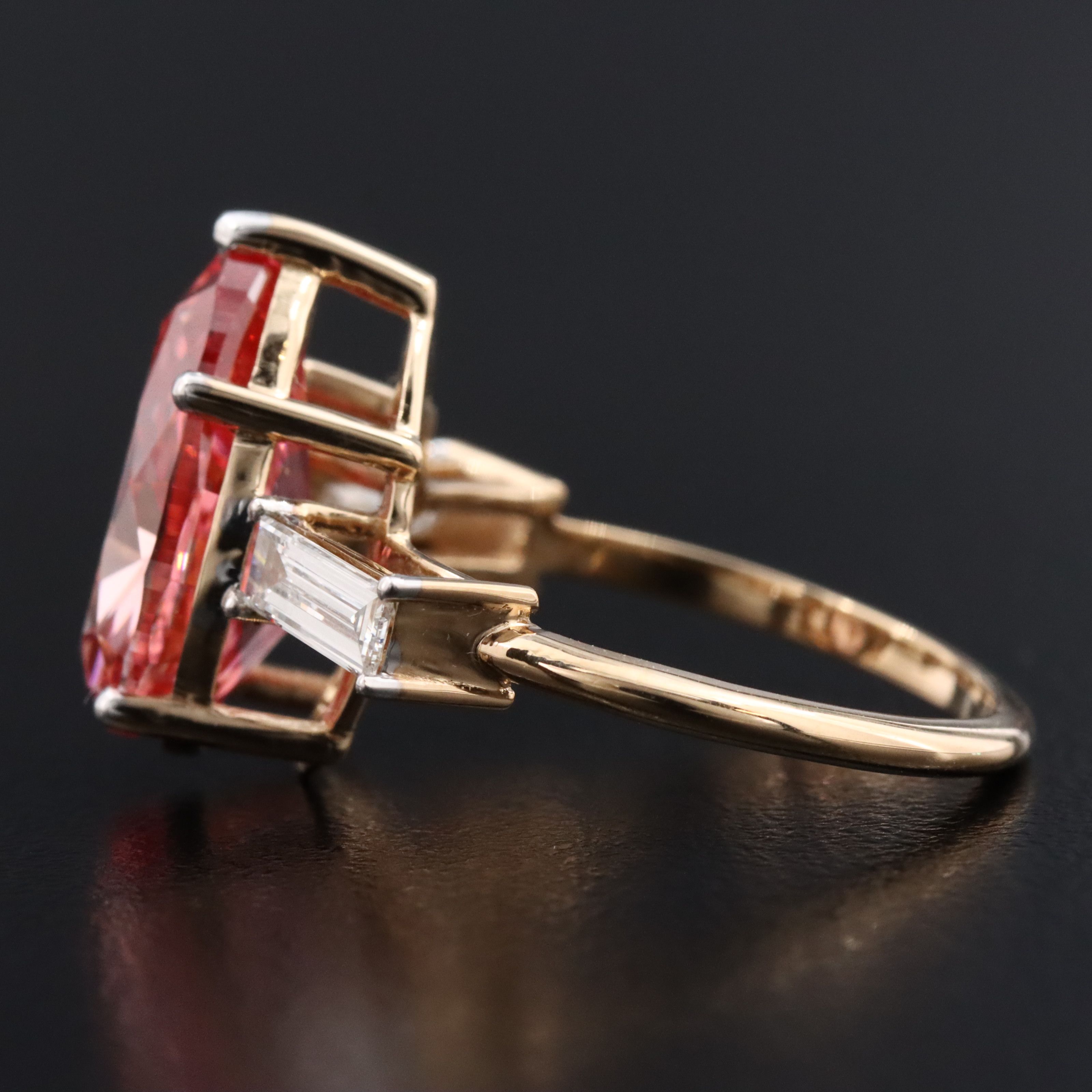 18K 4.99 CTW Lab Grown Diamond Ring with Fancy Vivid Pink Center and IGI Report