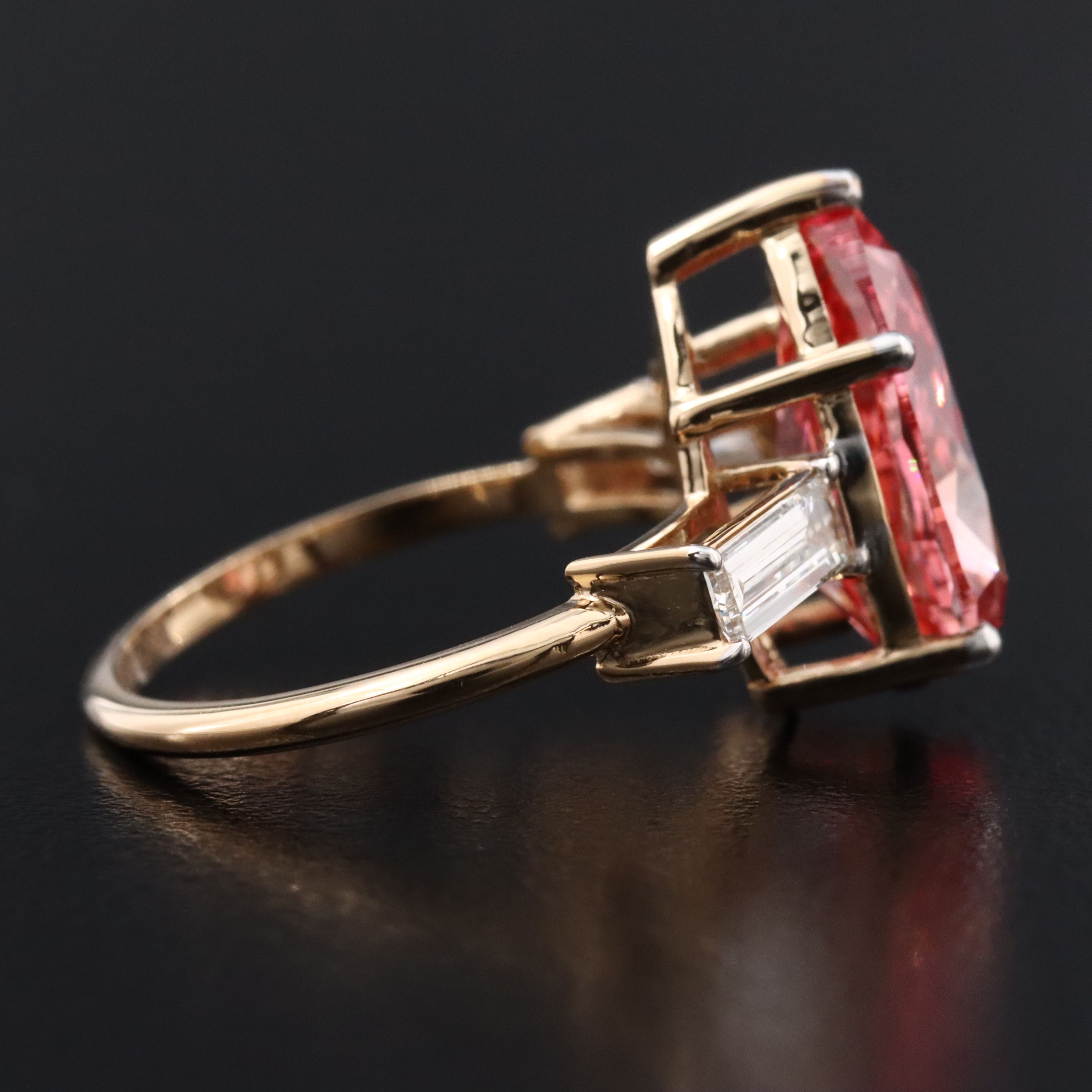 18K 4.99 CTW Lab Grown Diamond Ring with Fancy Vivid Pink Center and IGI Report