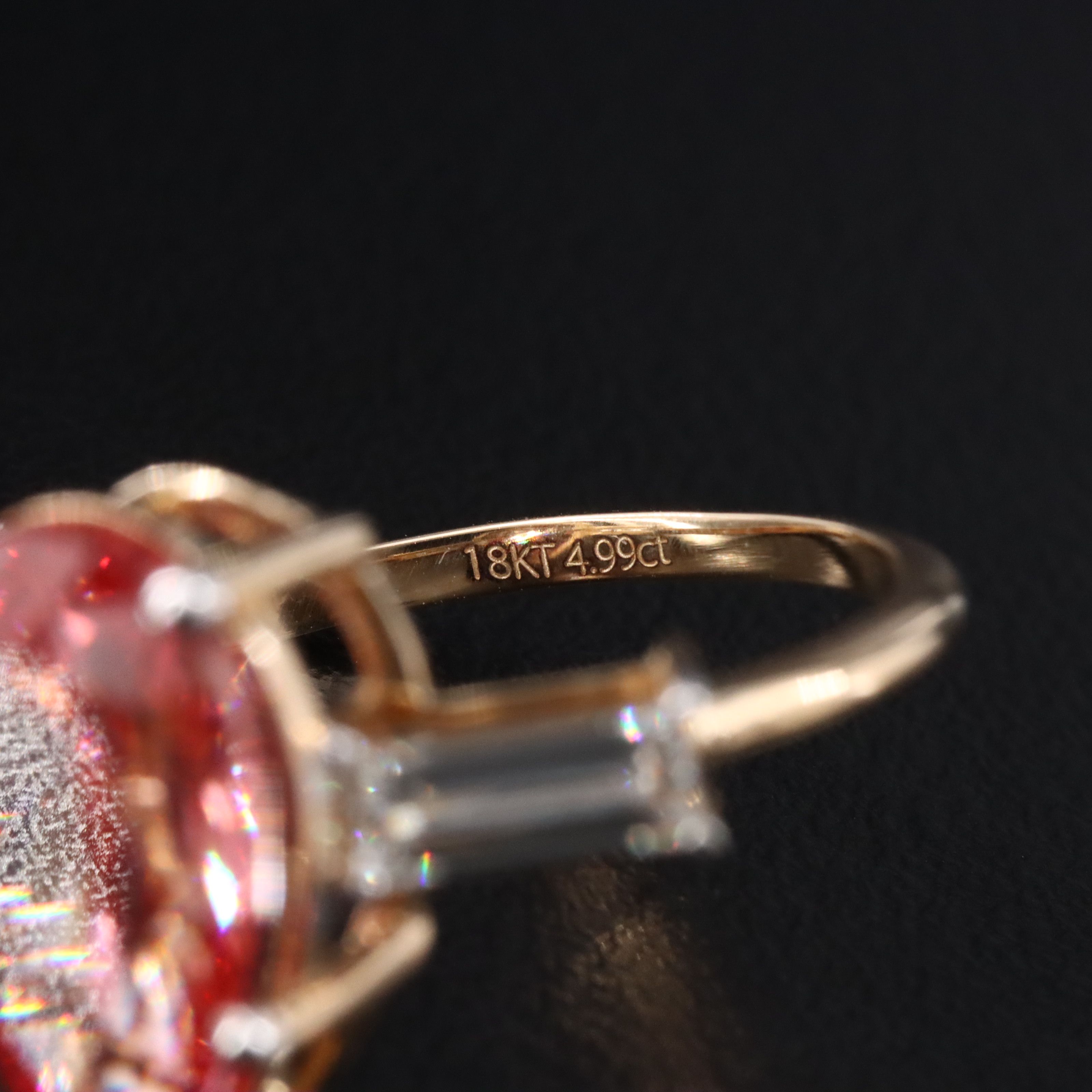 18K 4.99 CTW Lab Grown Diamond Ring with Fancy Vivid Pink Center and IGI Report