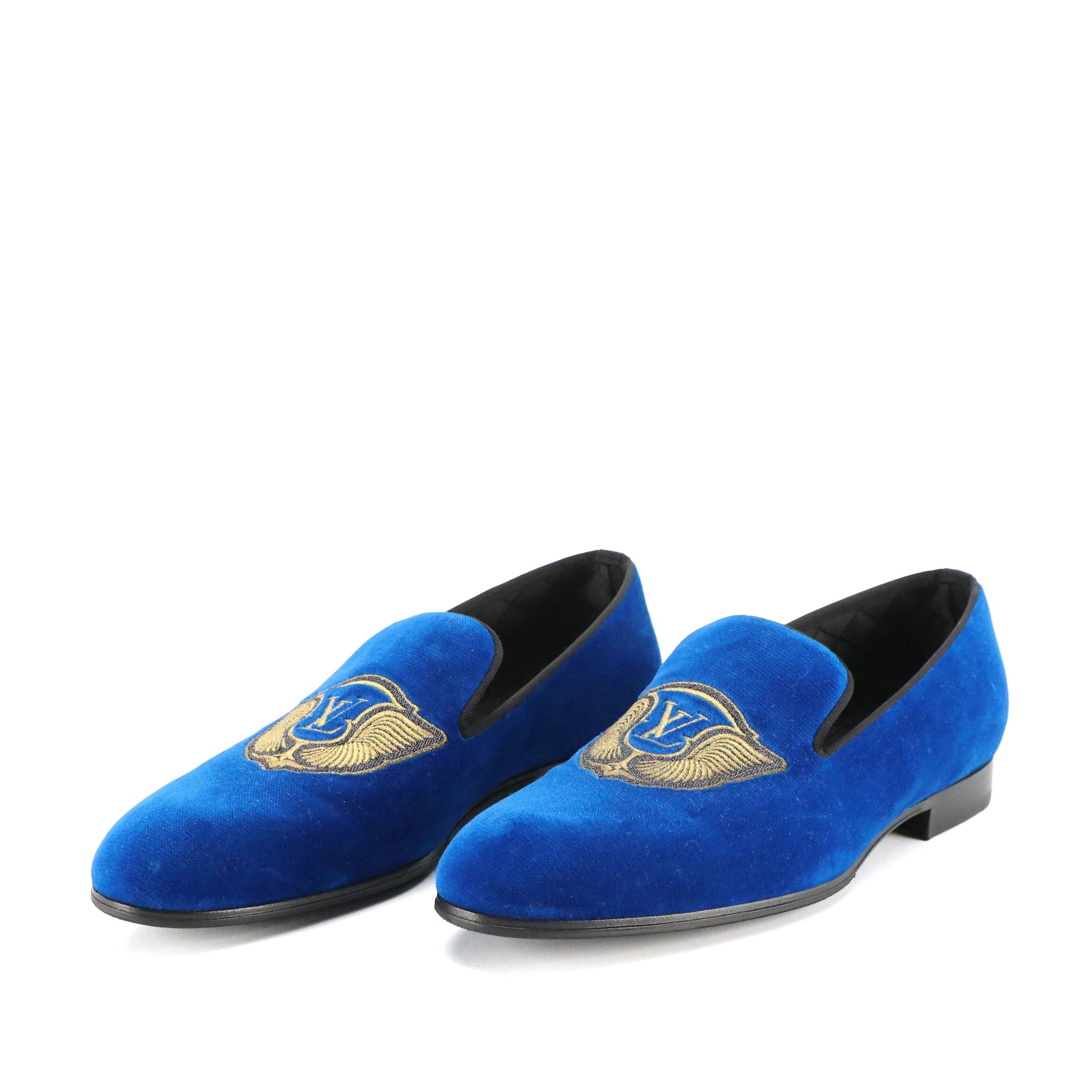 Men's Louis Vuitton Auteuil Embroidered Loafers in Royal Blue Velvet, With Box