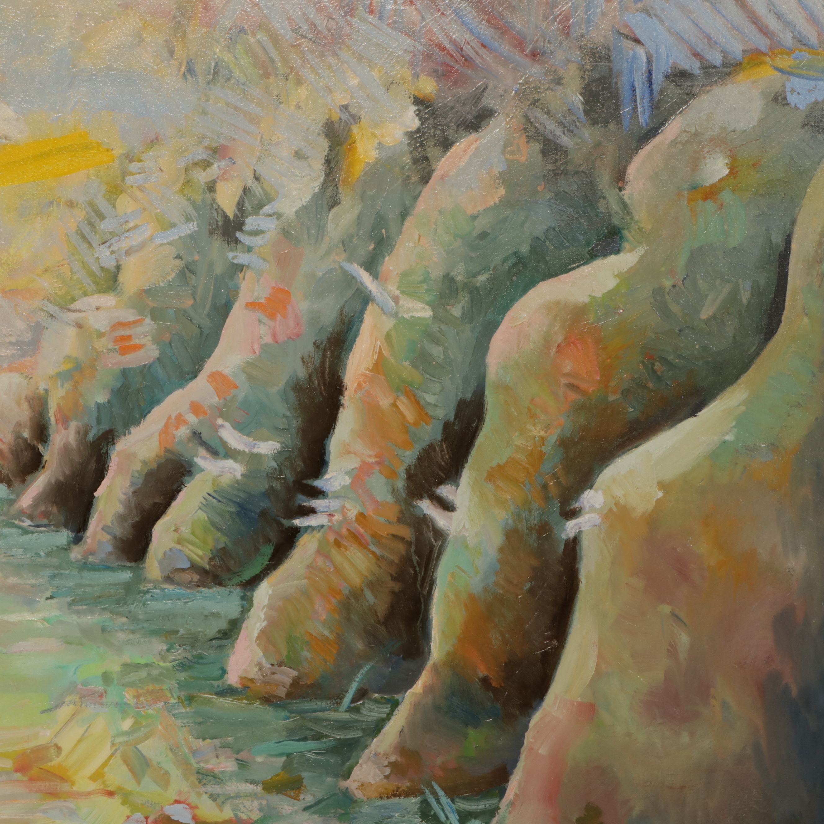 Monumental Acrylic Painting Abstracted River Landscape, 1980