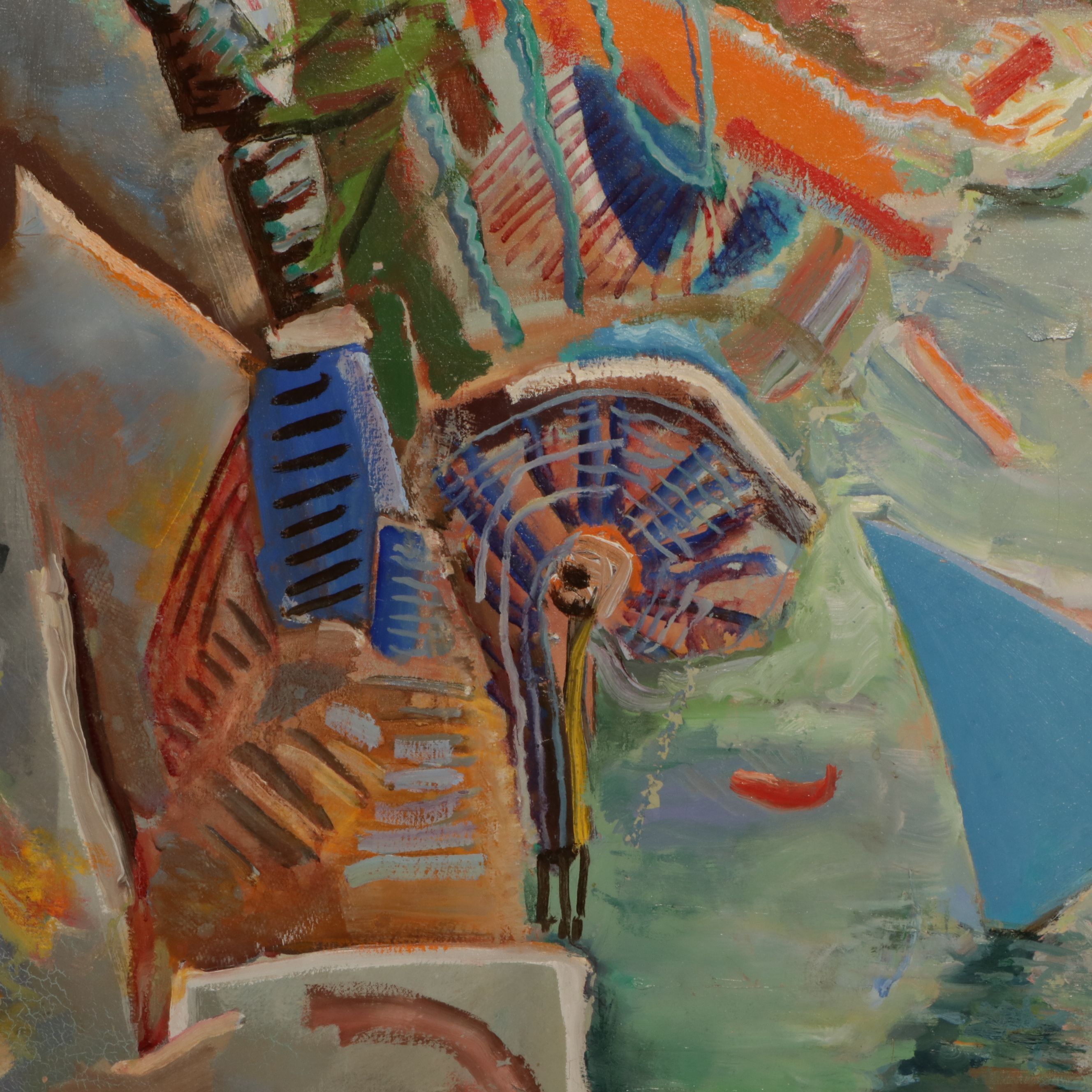 Monumental Acrylic Painting Abstracted River Landscape, 1980