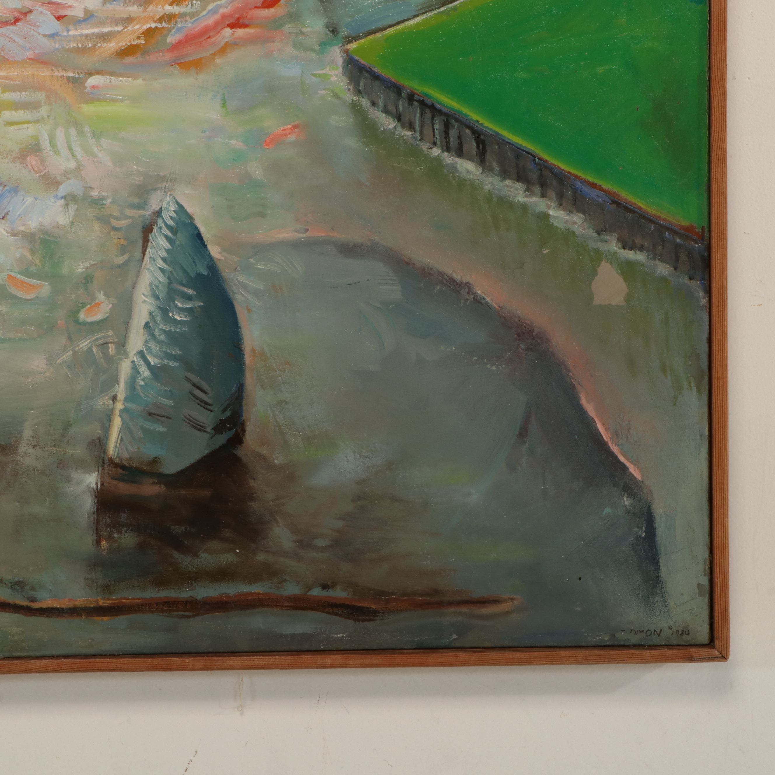 Monumental Acrylic Painting Abstracted River Landscape, 1980