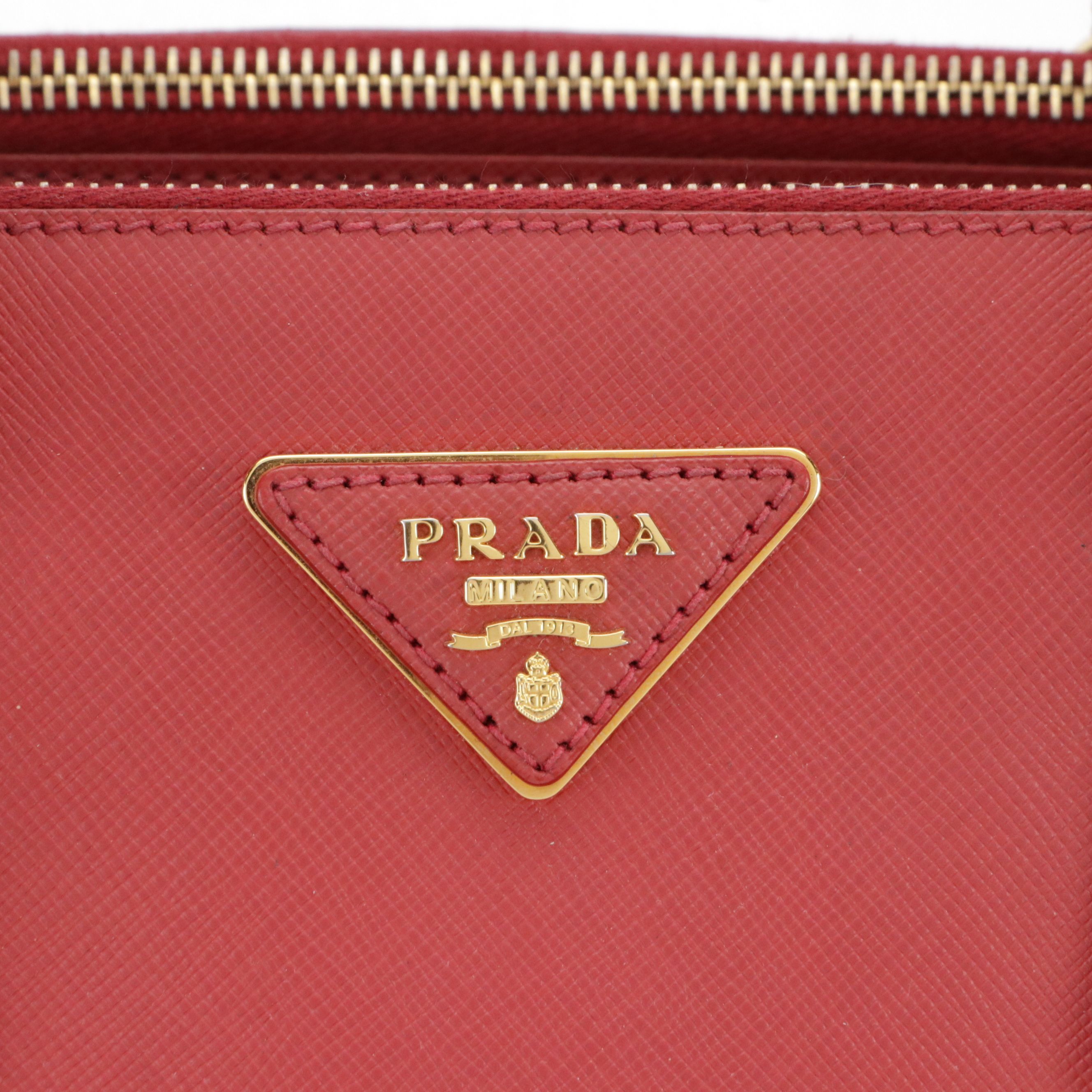 Prada Double Zip Galleria Top Handle Tote in Saffiano Lux Leather