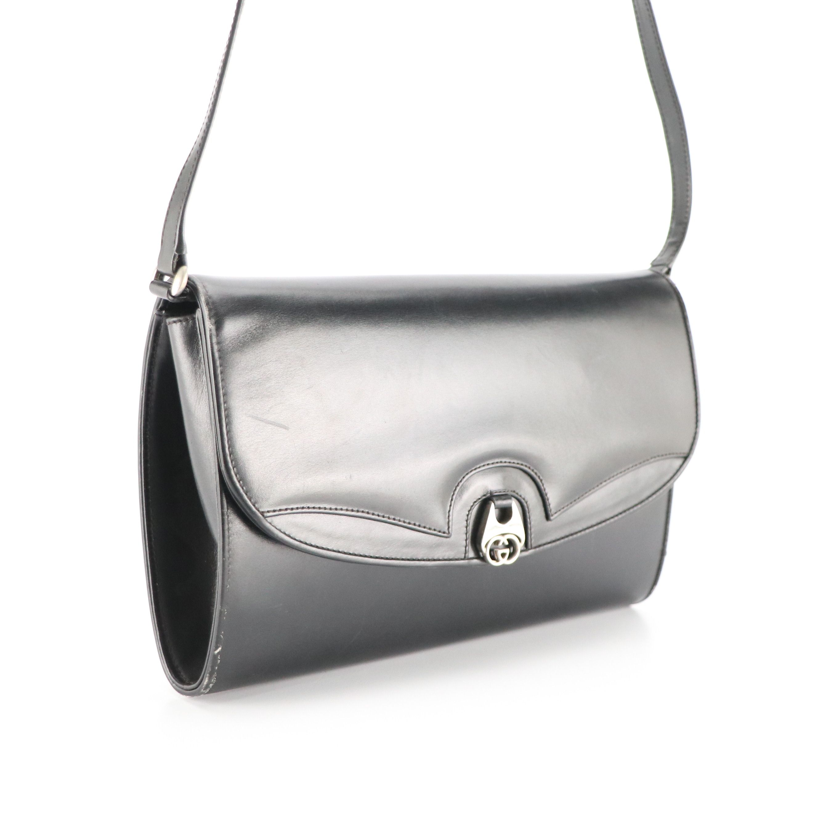 Gucci Interlocking GG Front Flap Crossbody Bag in Black Leather