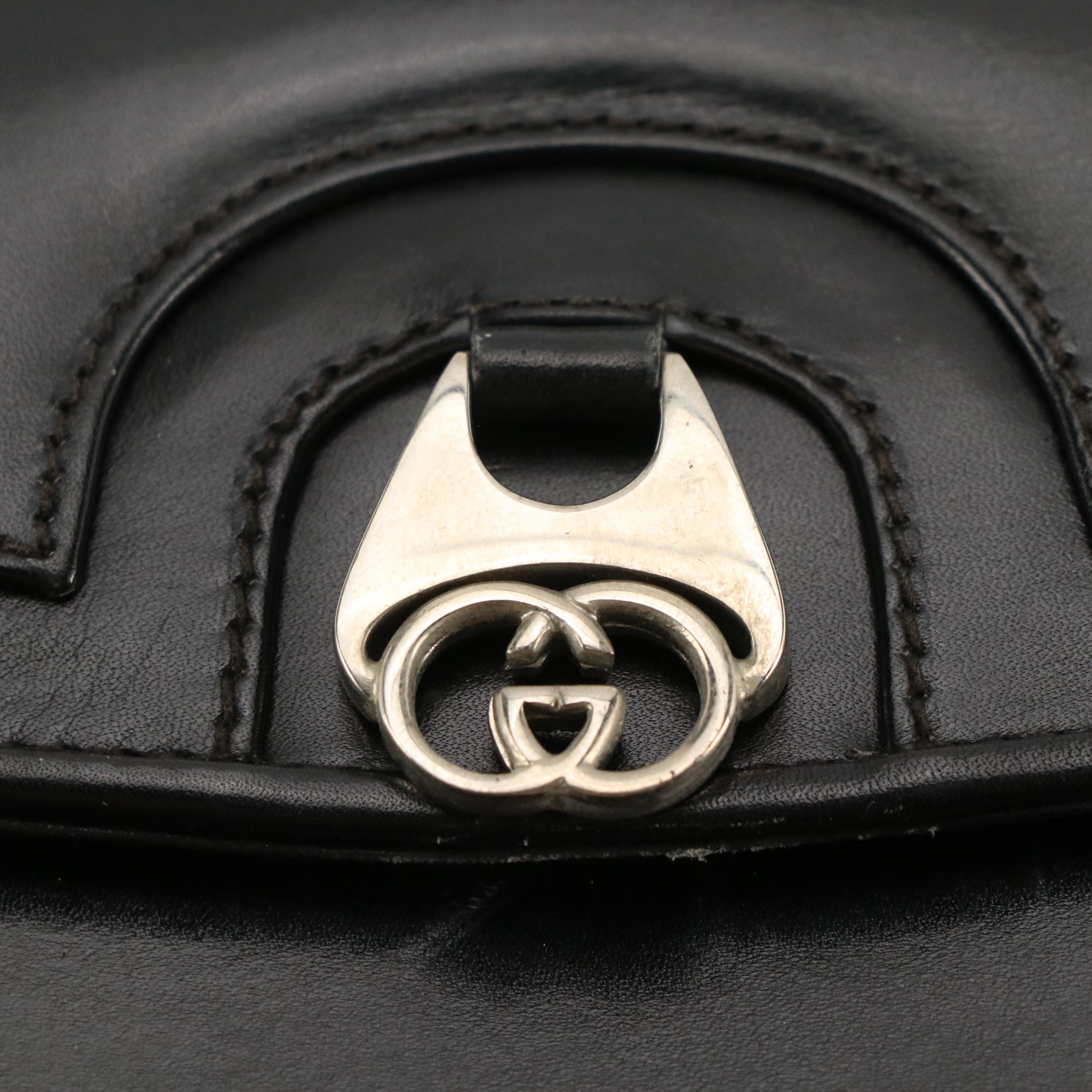 Gucci Interlocking GG Front Flap Crossbody Bag in Black Leather
