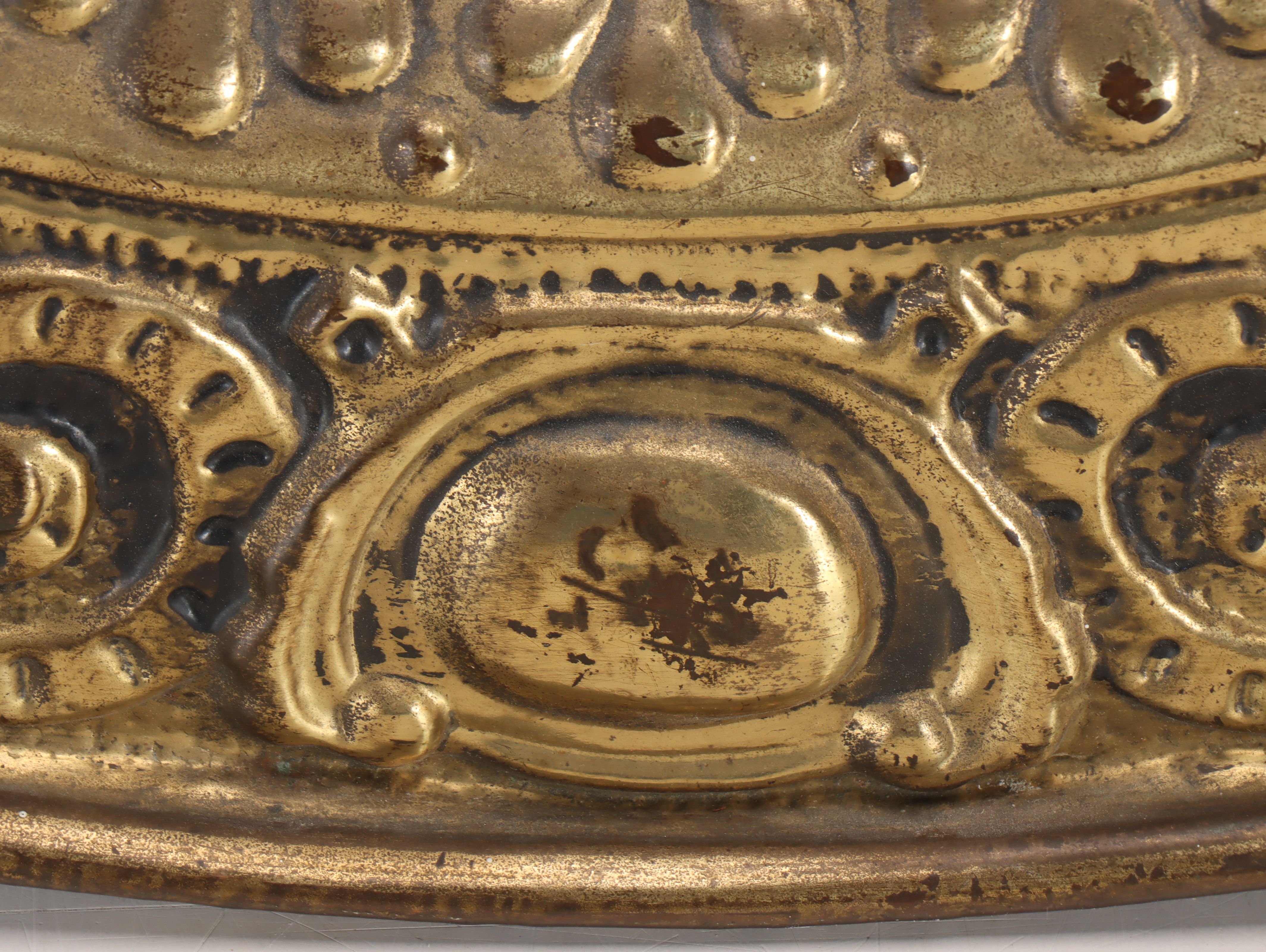 Genre Scene English Brass Finish Repoussé Wall Charger, Mid to Late 20th Century