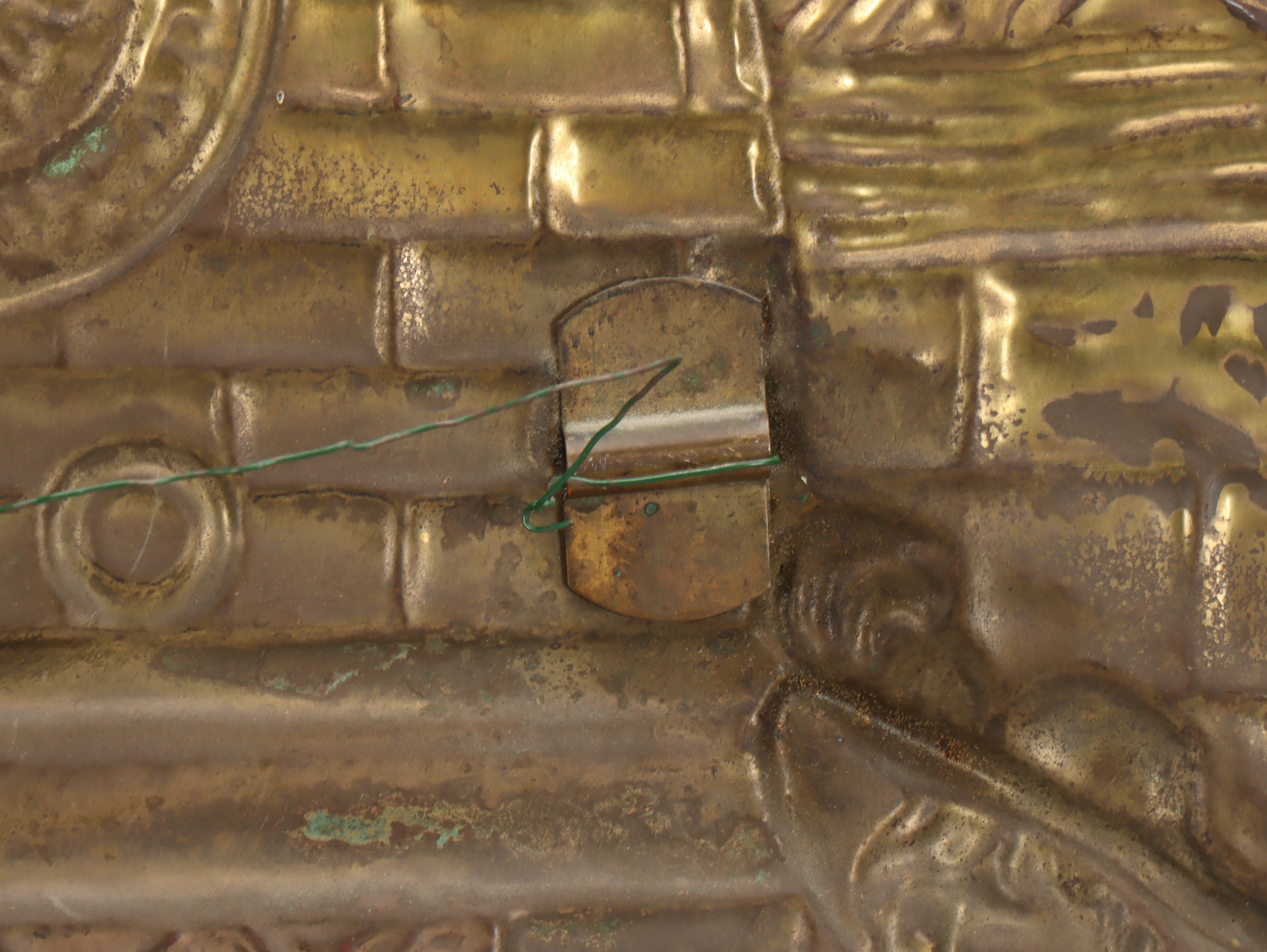 Genre Scene English Brass Finish Repoussé Wall Charger, Mid to Late 20th Century