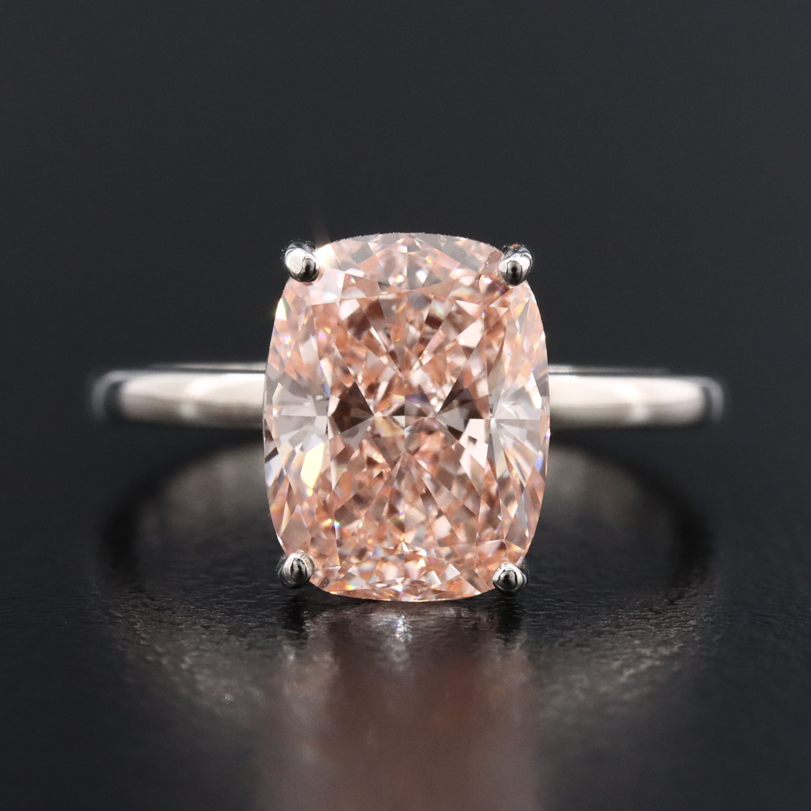 Platinum 4.02 CT Lab Grown Fancy Vivid Pink Diamond Ring with IGI Report
