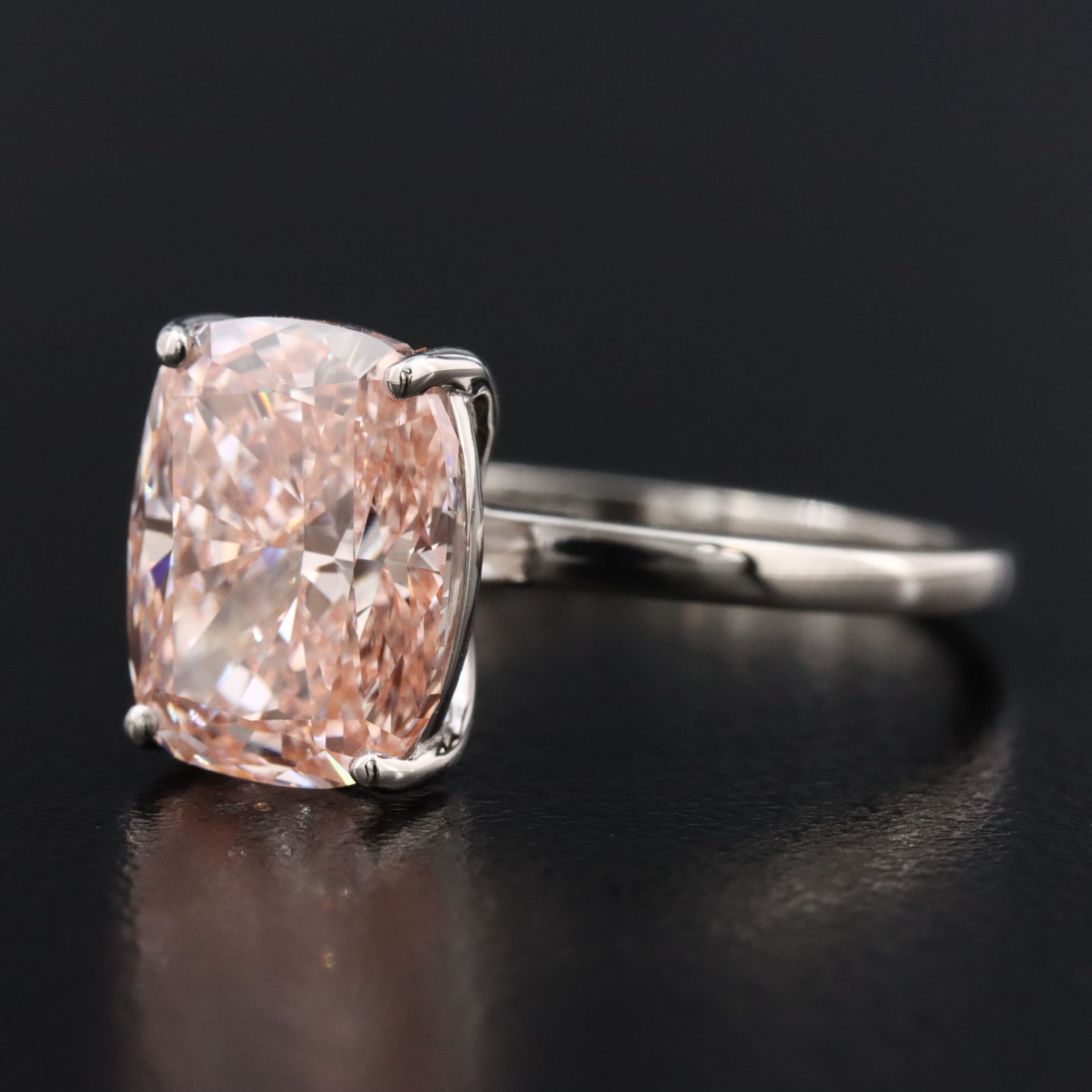 Platinum 4.02 CT Lab Grown Fancy Vivid Pink Diamond Ring with IGI Report