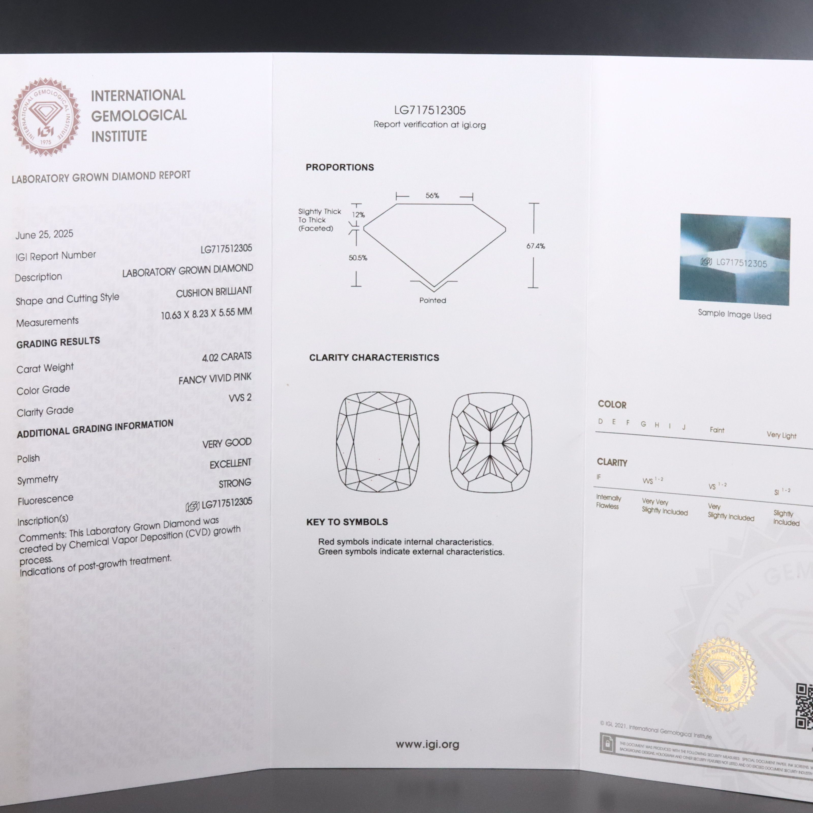 Platinum 4.02 CT Lab Grown Fancy Vivid Pink Diamond Ring with IGI Report