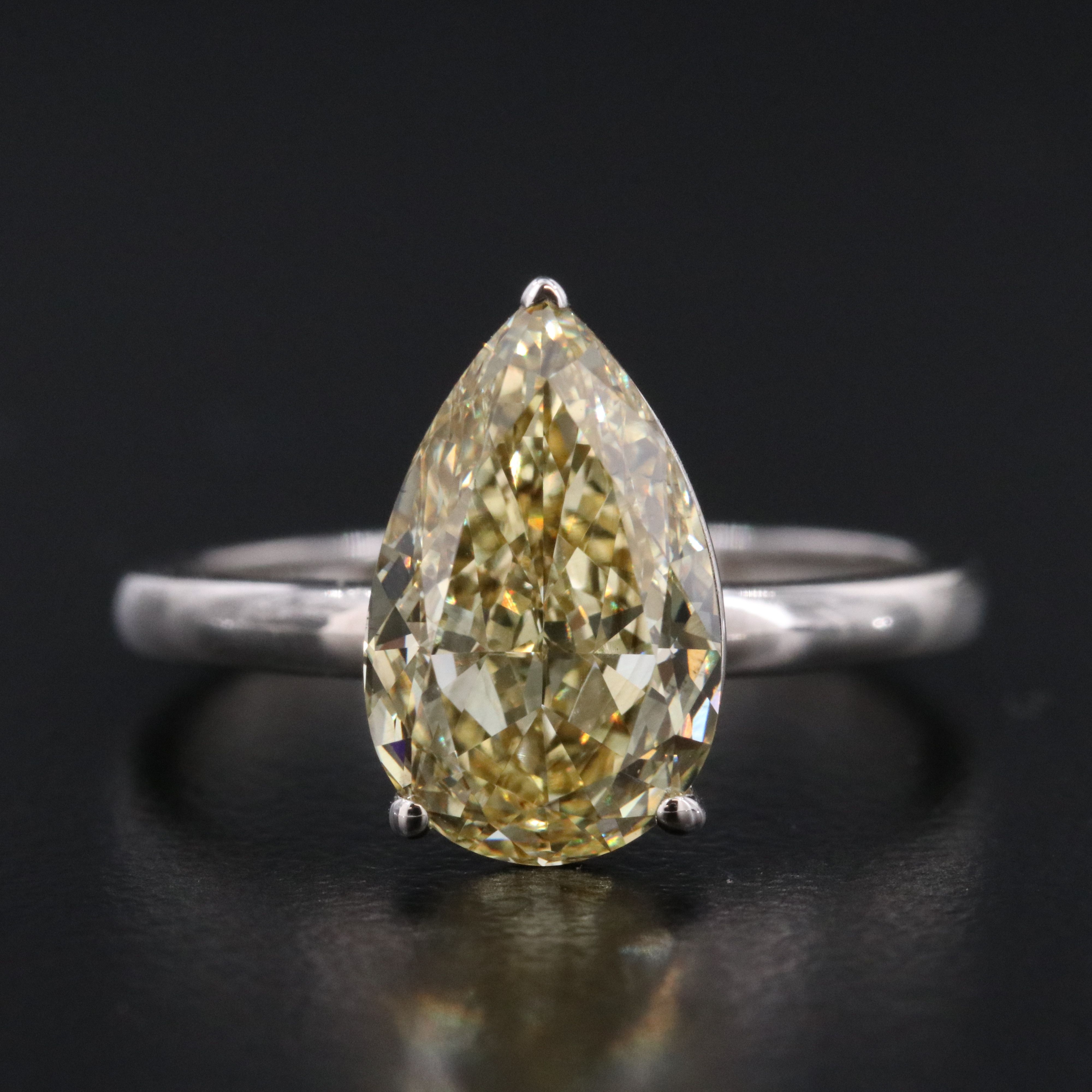 Platinum 3.01 Lab Grown Fancy Intense Yellow Diamond Ring with IGI Report