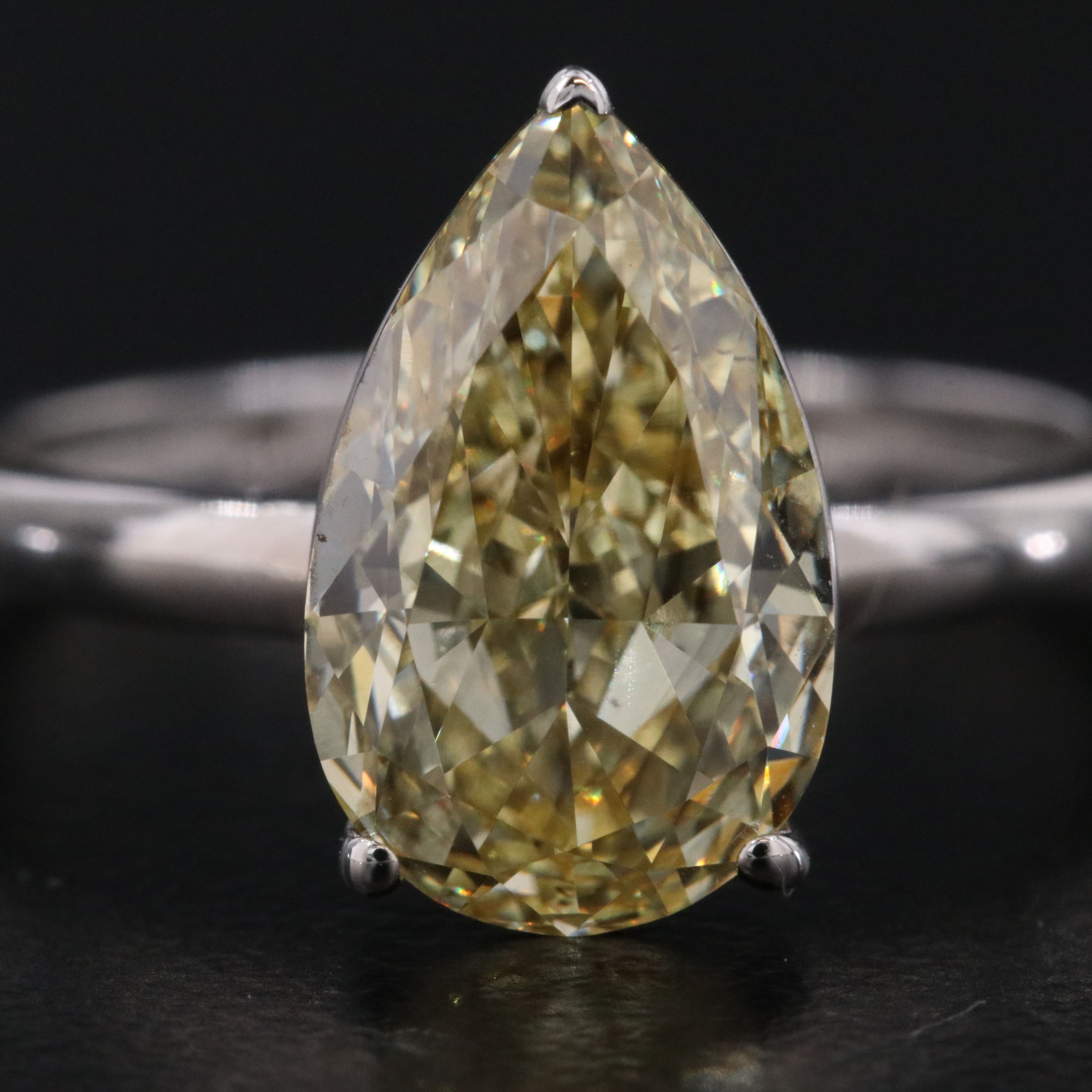 Platinum 3.01 Lab Grown Fancy Intense Yellow Diamond Ring with IGI Report