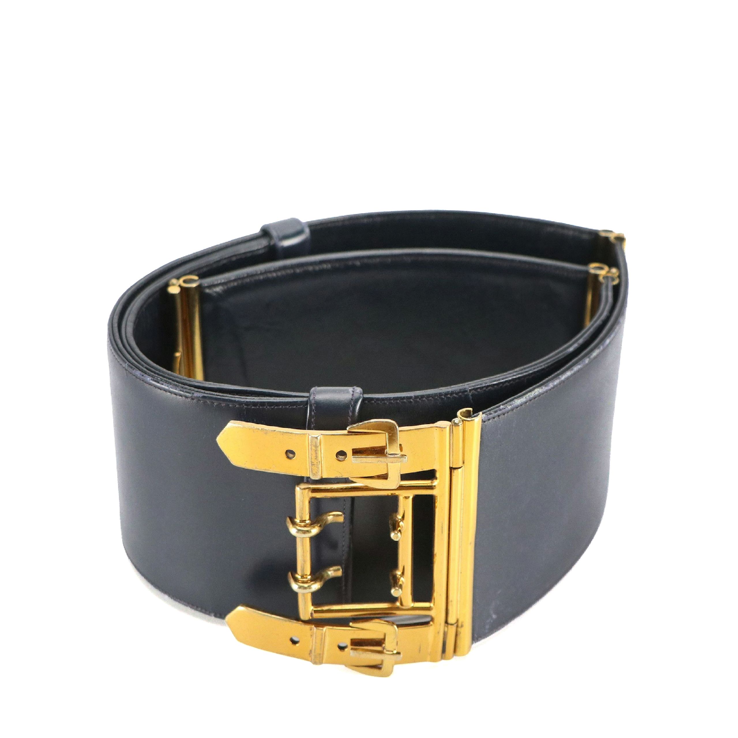 Judith Leiber Wide Leather and Metal Hinge Belt