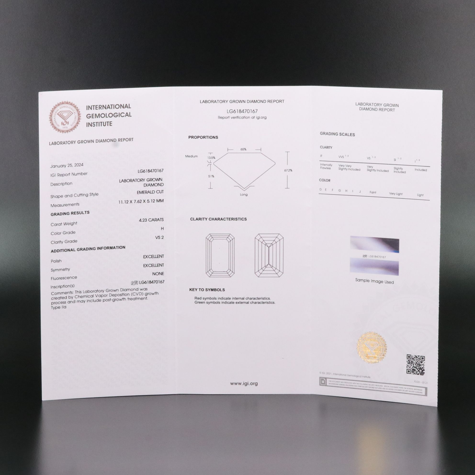 Loose 4.23 CT Lab Grown Diamond with IGI Report