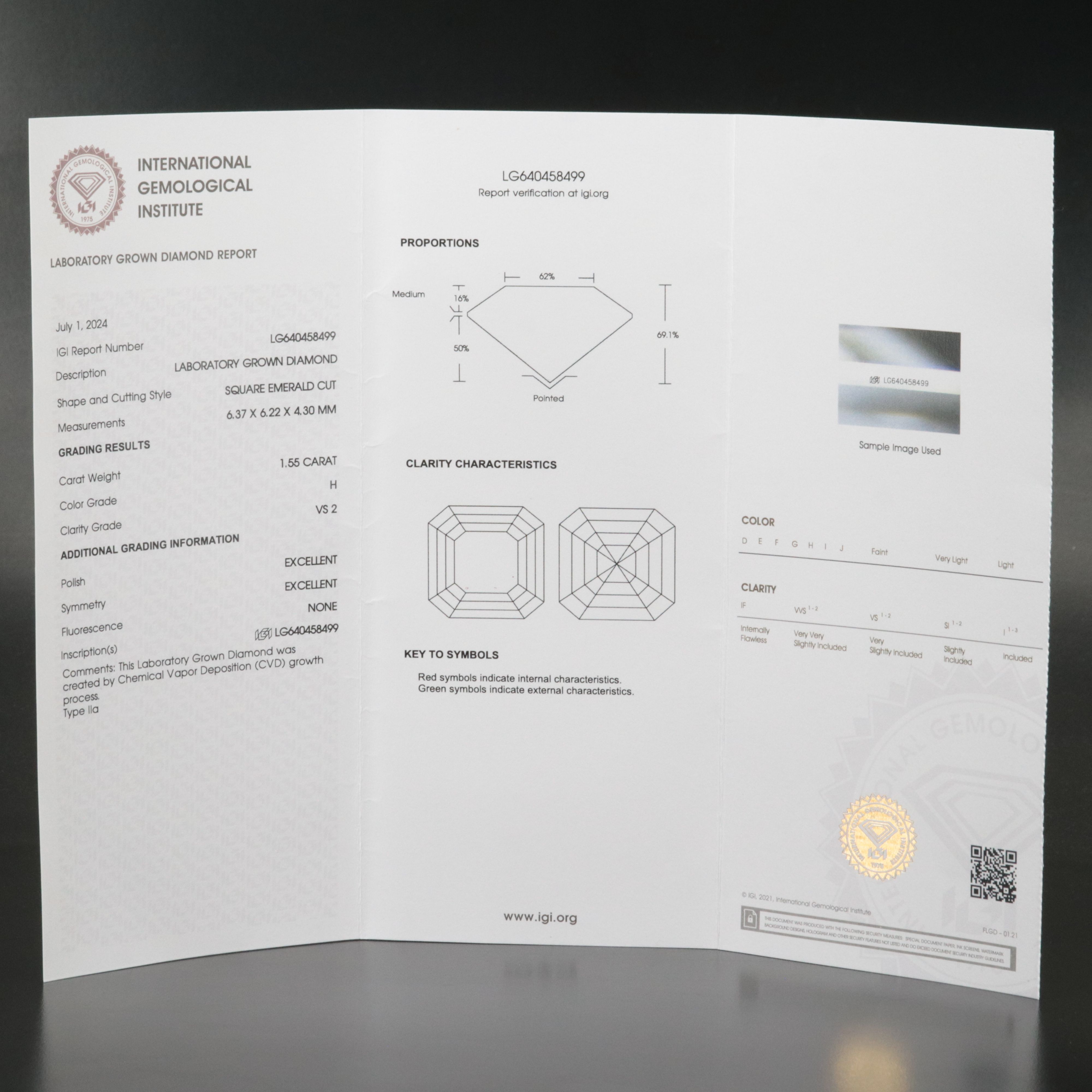 Loose 1.55 CT Lab Grown Diamond with IGI Report