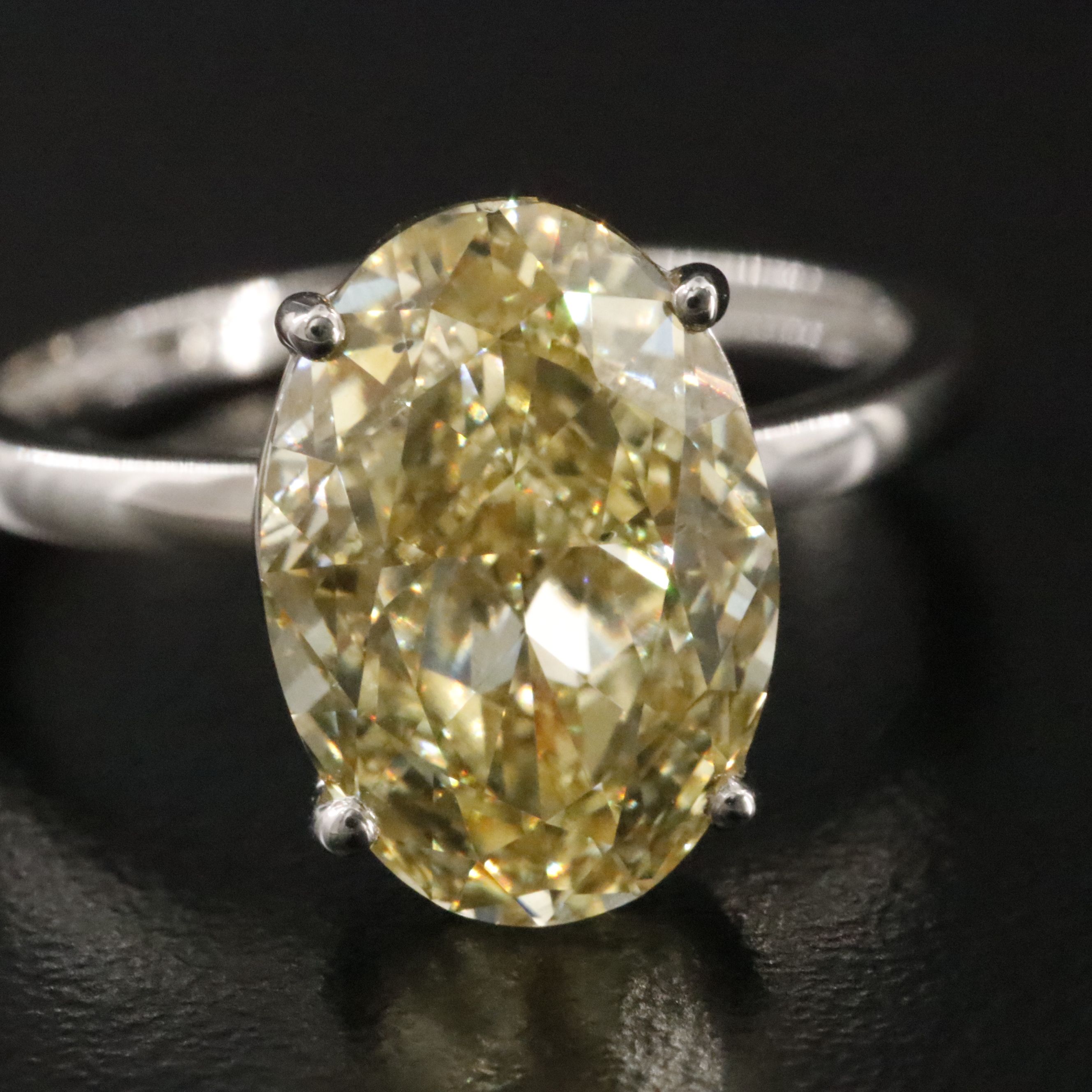 Platinum 5.02 CT Lab Grown Fancy Intense Yellow Diamond Ring with IGI Report