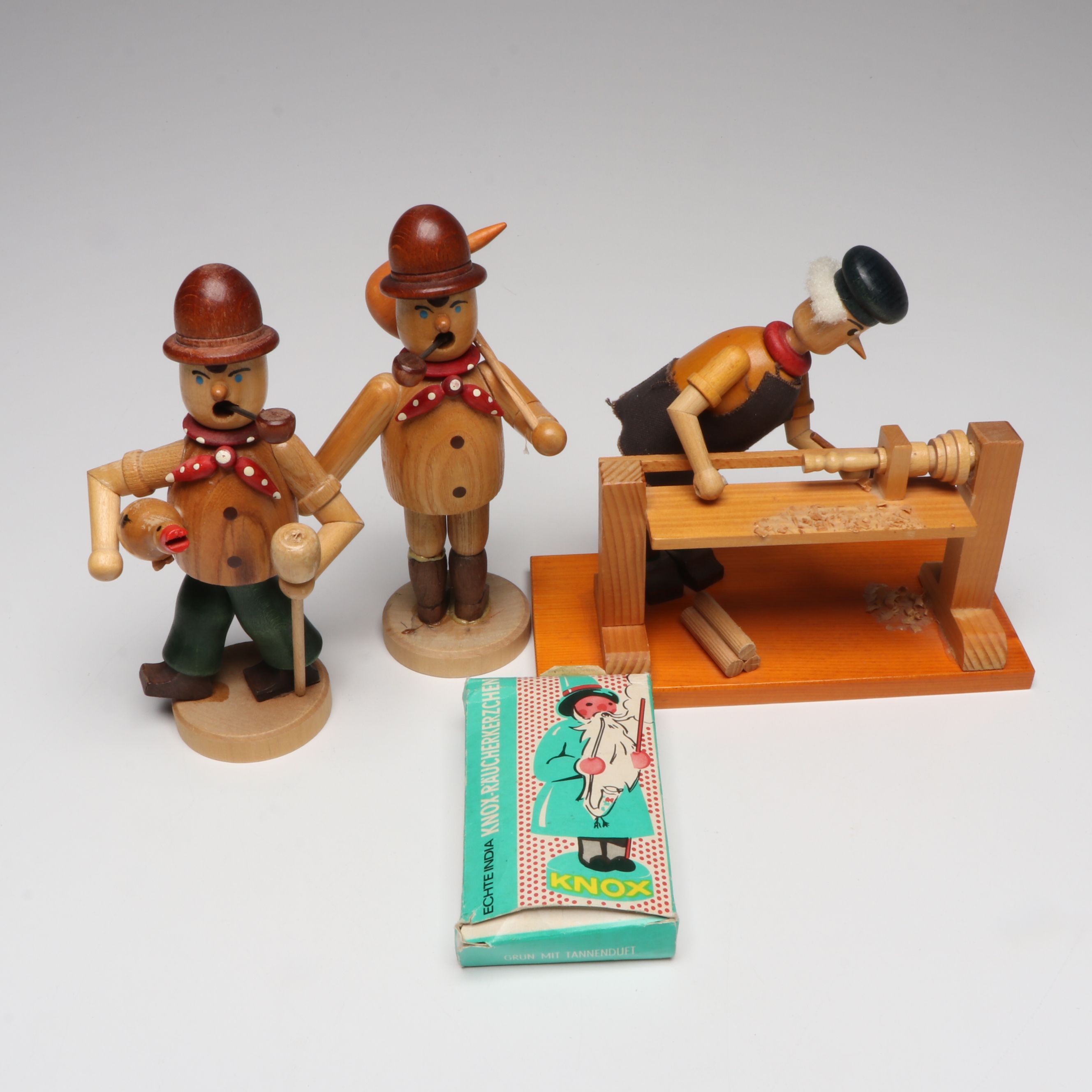 German Räuchermann Carved Wood Incense Burners with Knox Incense