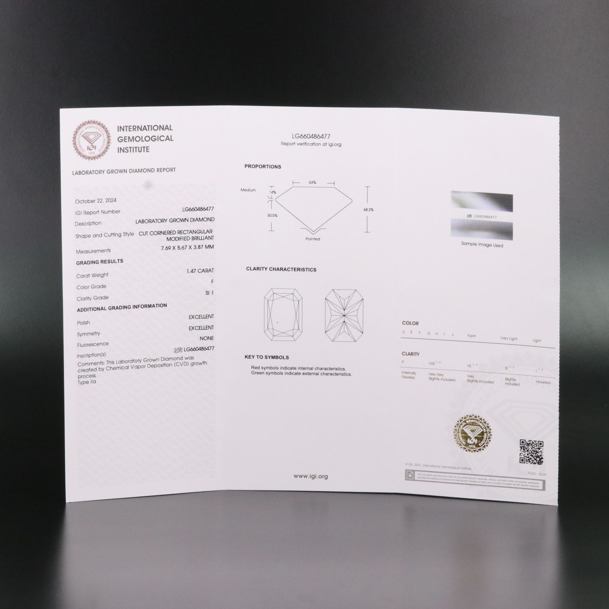 Loose 1.47 CT Lab Grown Diamond with IGI Report