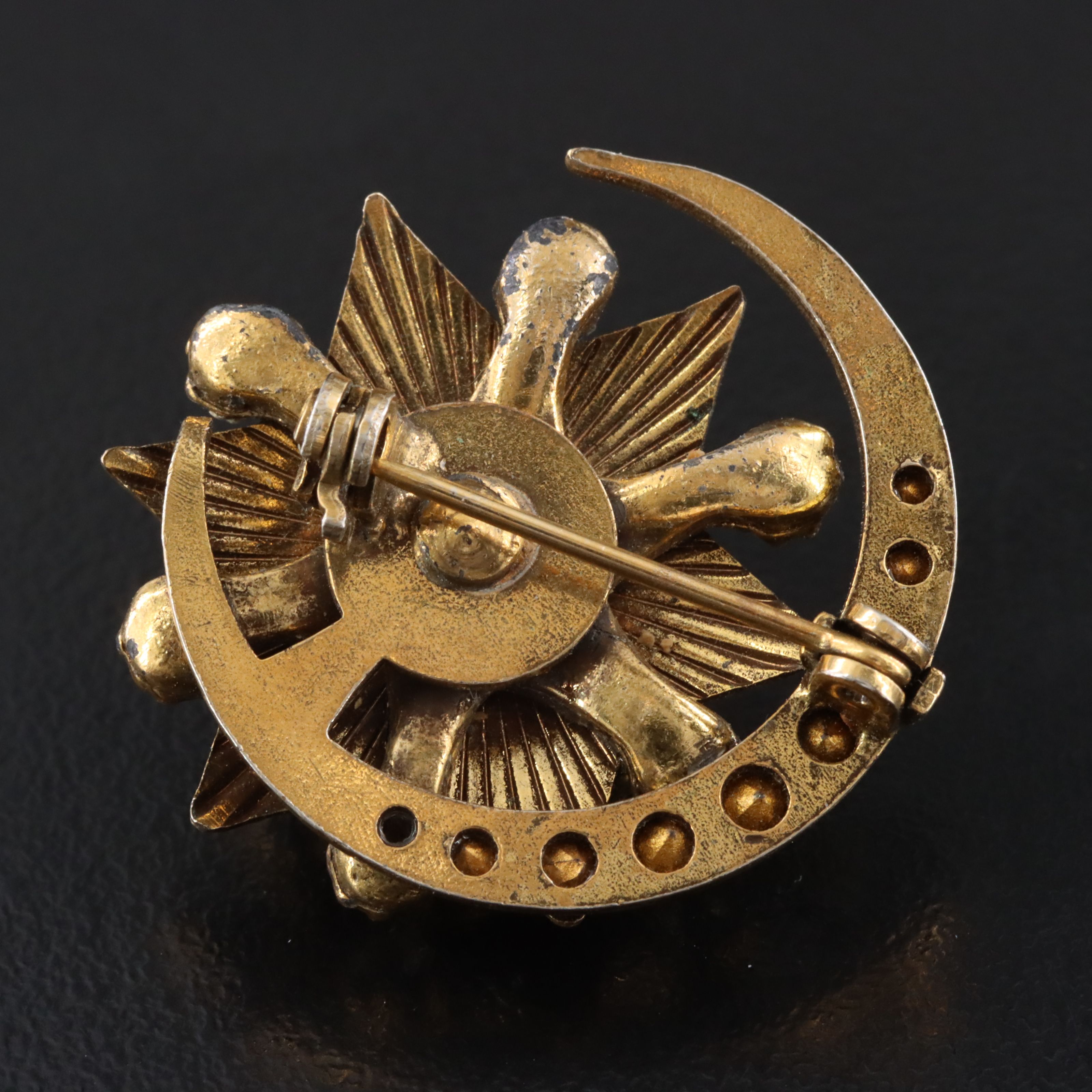 Rhinestone Moon and Star Brooch