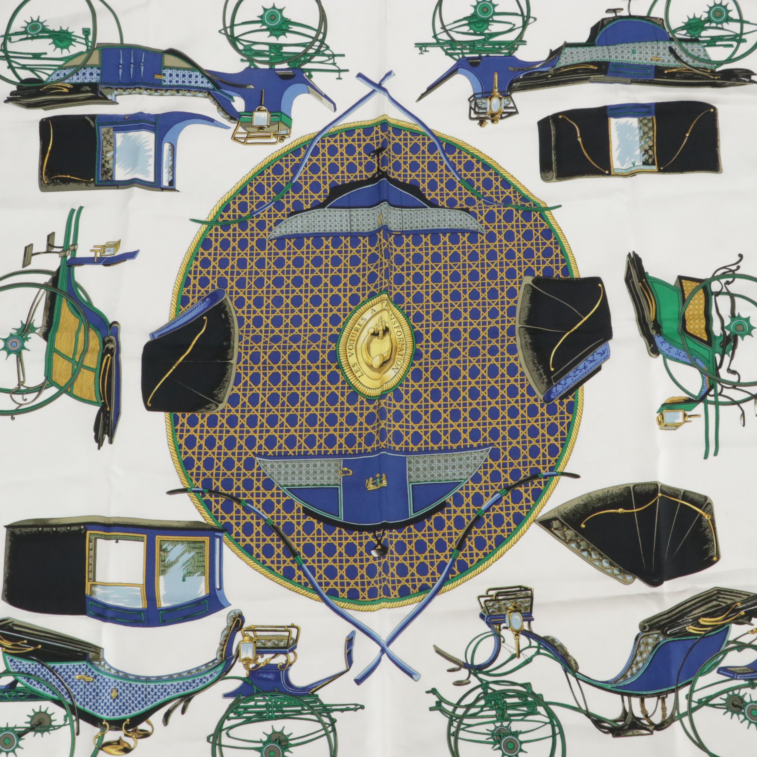 Hermès "Les Voitures a Transformation" Silk Twill Scarf 90