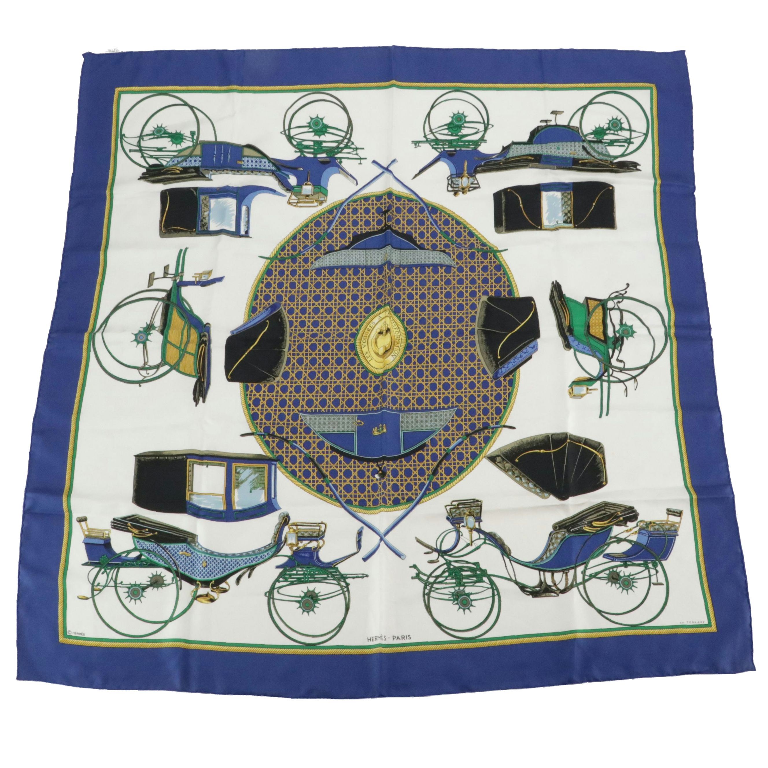 Hermès "Les Voitures a Transformation" Silk Twill Scarf 90